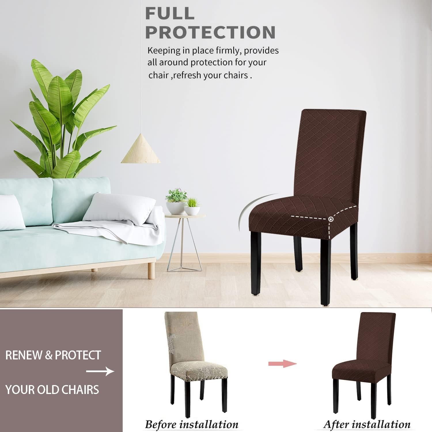 Funda de Silla Impermeable BOGUANG Juego de 4 Café