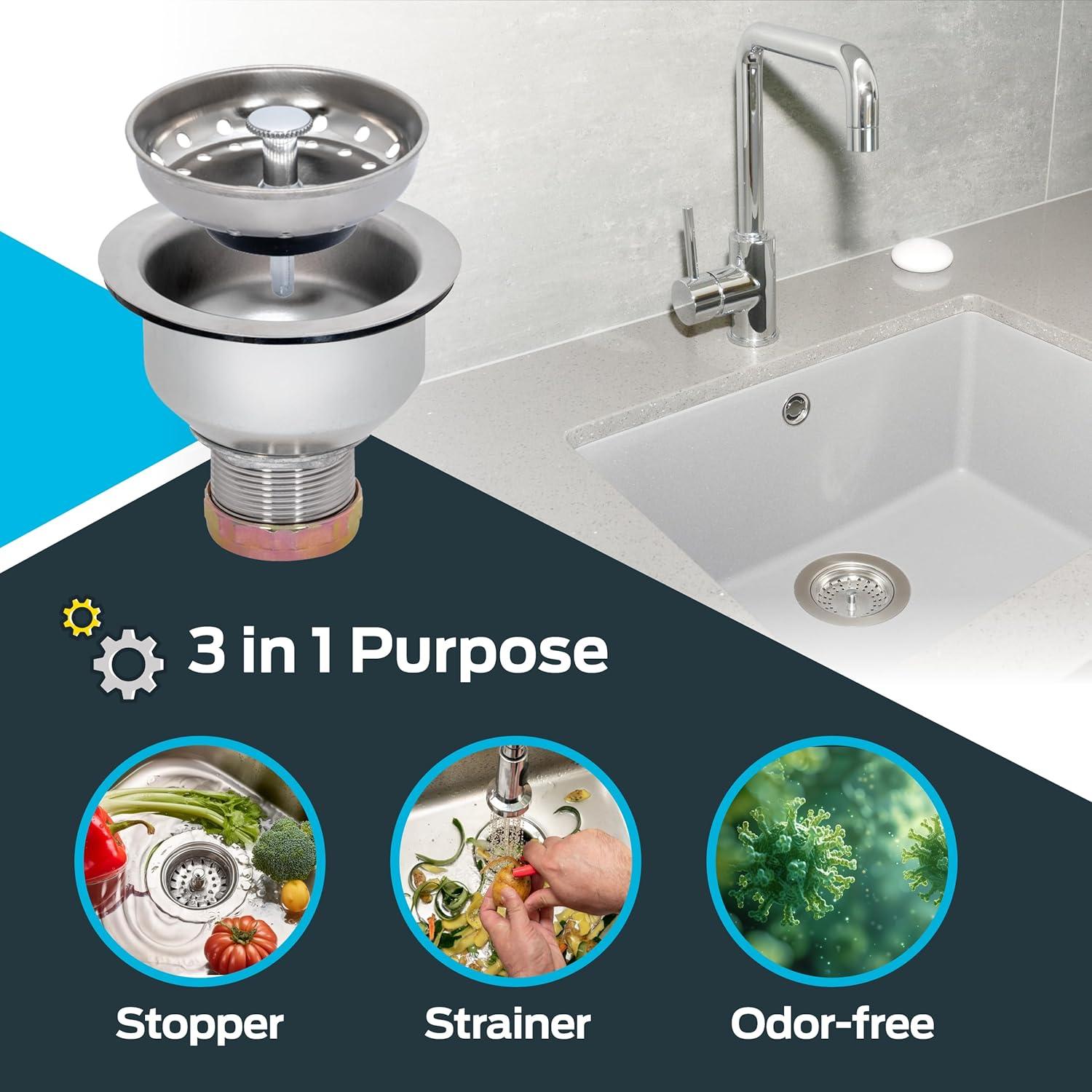 Colador de Fregadero de Cocina EZ-FLO Doble Taza Acero Inoxidable