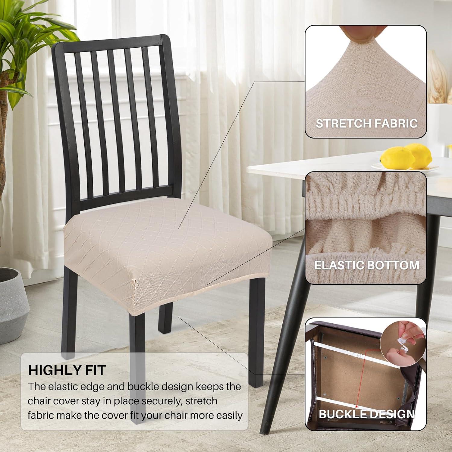 Funda de Silla de Comedor SearchI Set de 6 Jacquard Beige