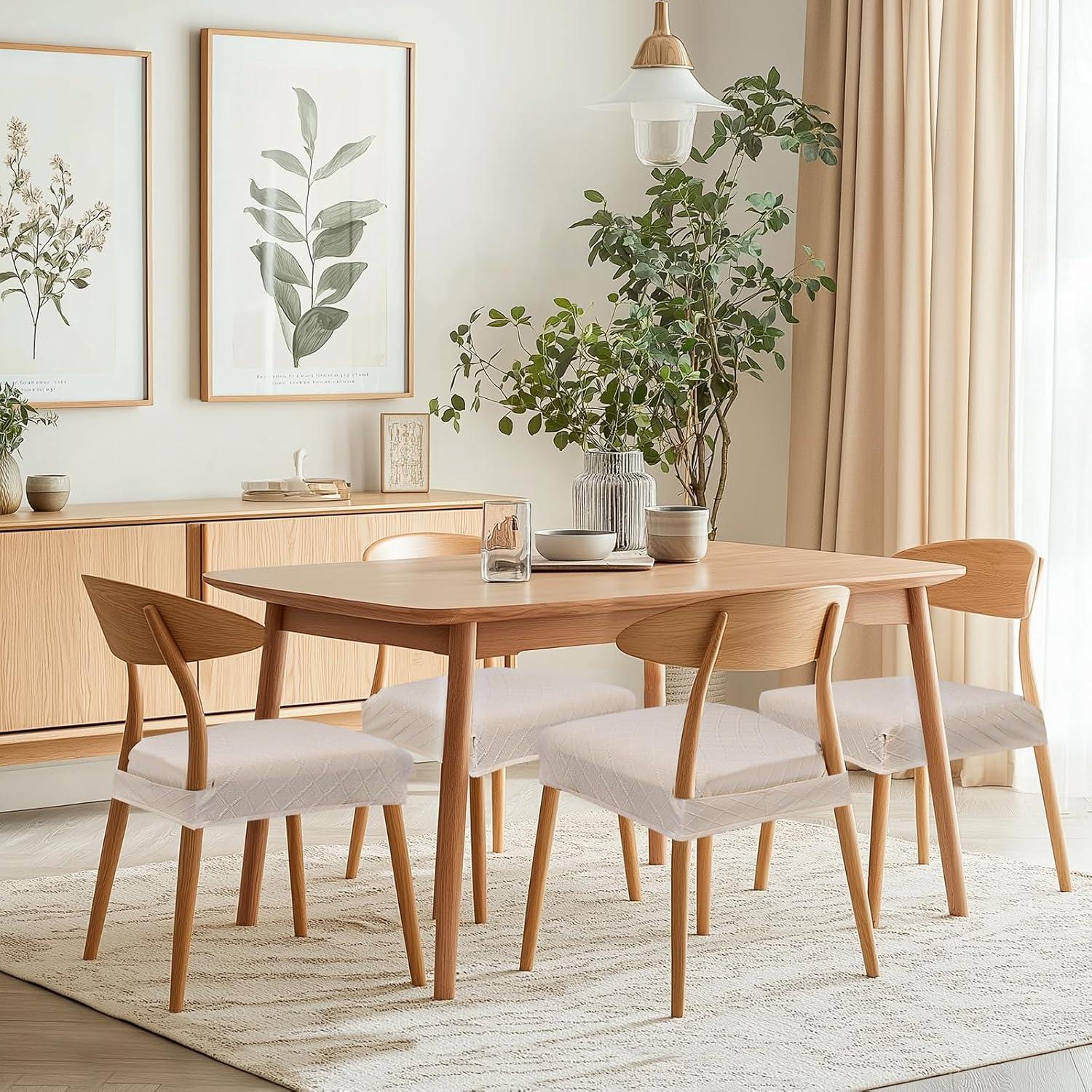 Funda de Silla de Comedor SearchI Set de 6 Jacquard Beige