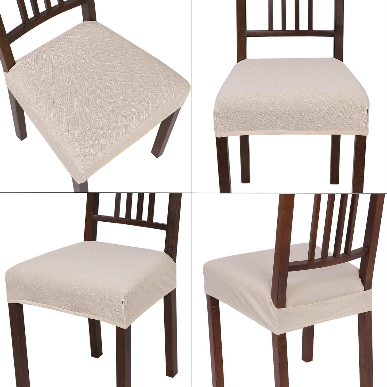 Funda de Silla de Comedor SearchI Set de 6 Jacquard Beige