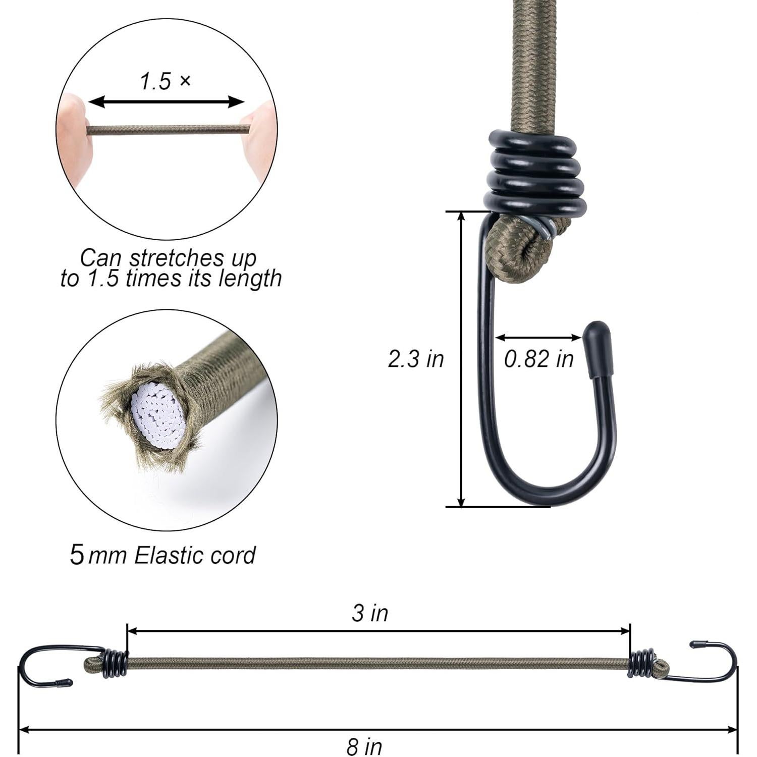 Cuerdas elásticas Aegero 20.5cm 10 piezas resistentes para exteriores
