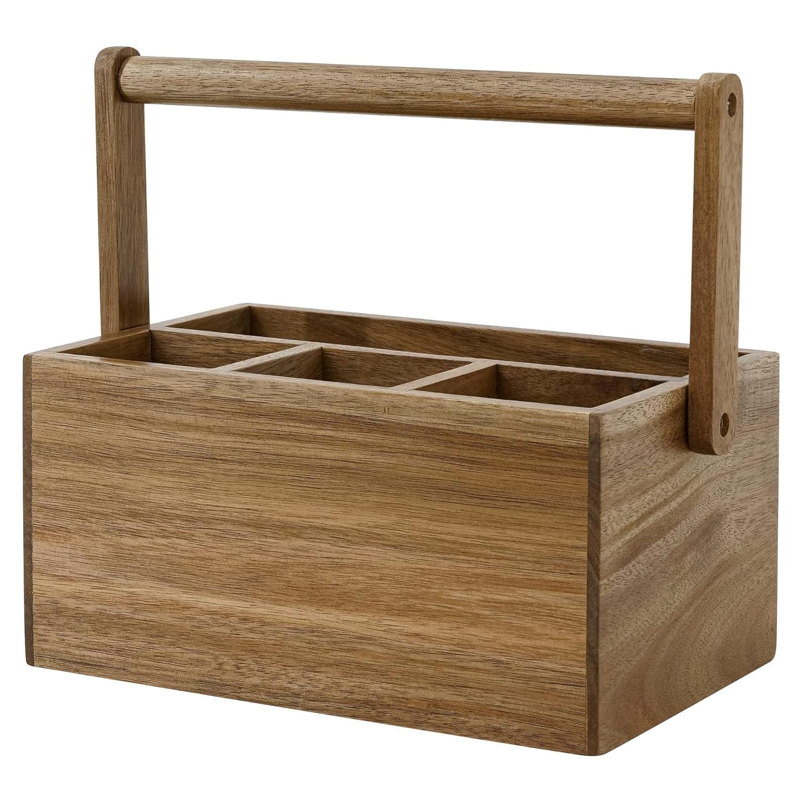 Caddy de Cubiertos VaeFae de Acacia con Mango - Organizador Multifuncional