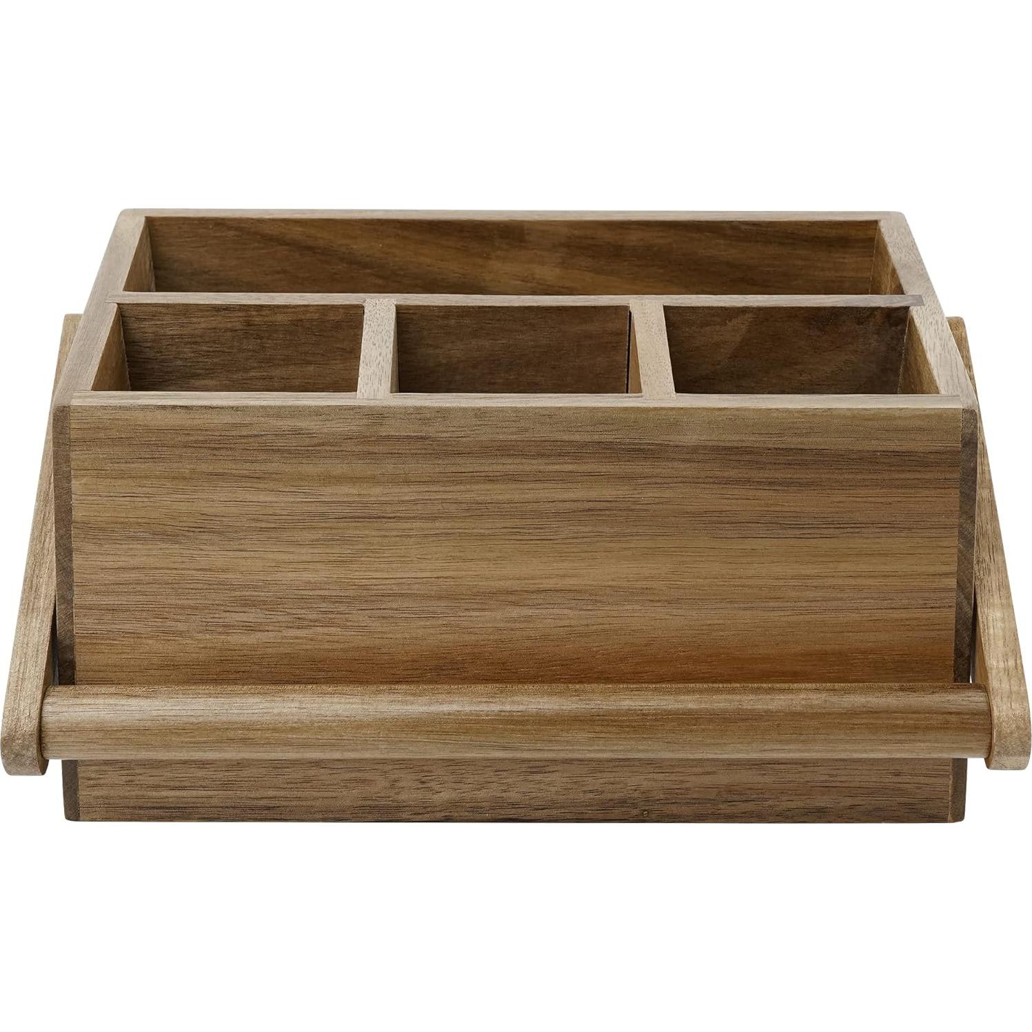 Caddy de Cubiertos VaeFae de Acacia con Mango - Organizador Multifuncional