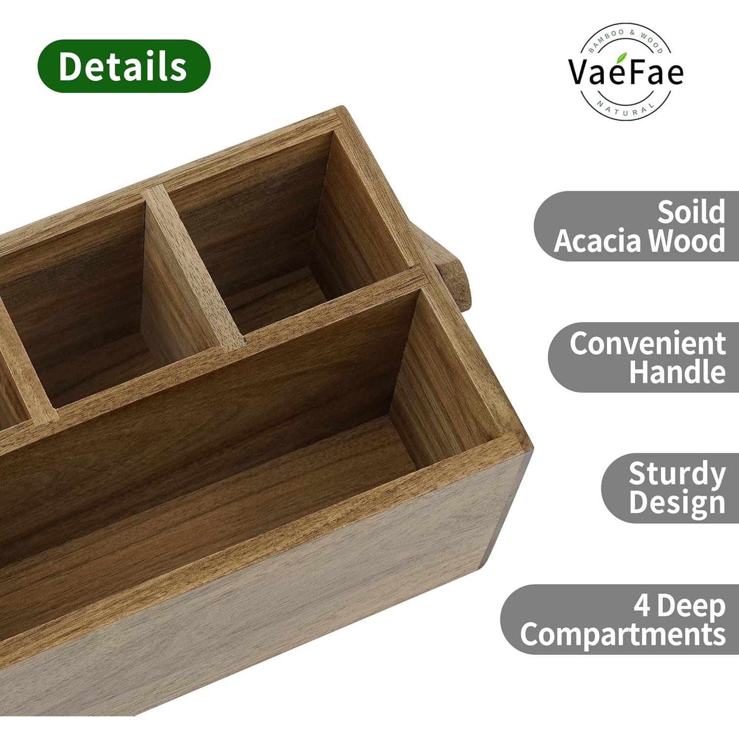 Caddy de Cubiertos VaeFae de Acacia con Mango - Organizador Multifuncional