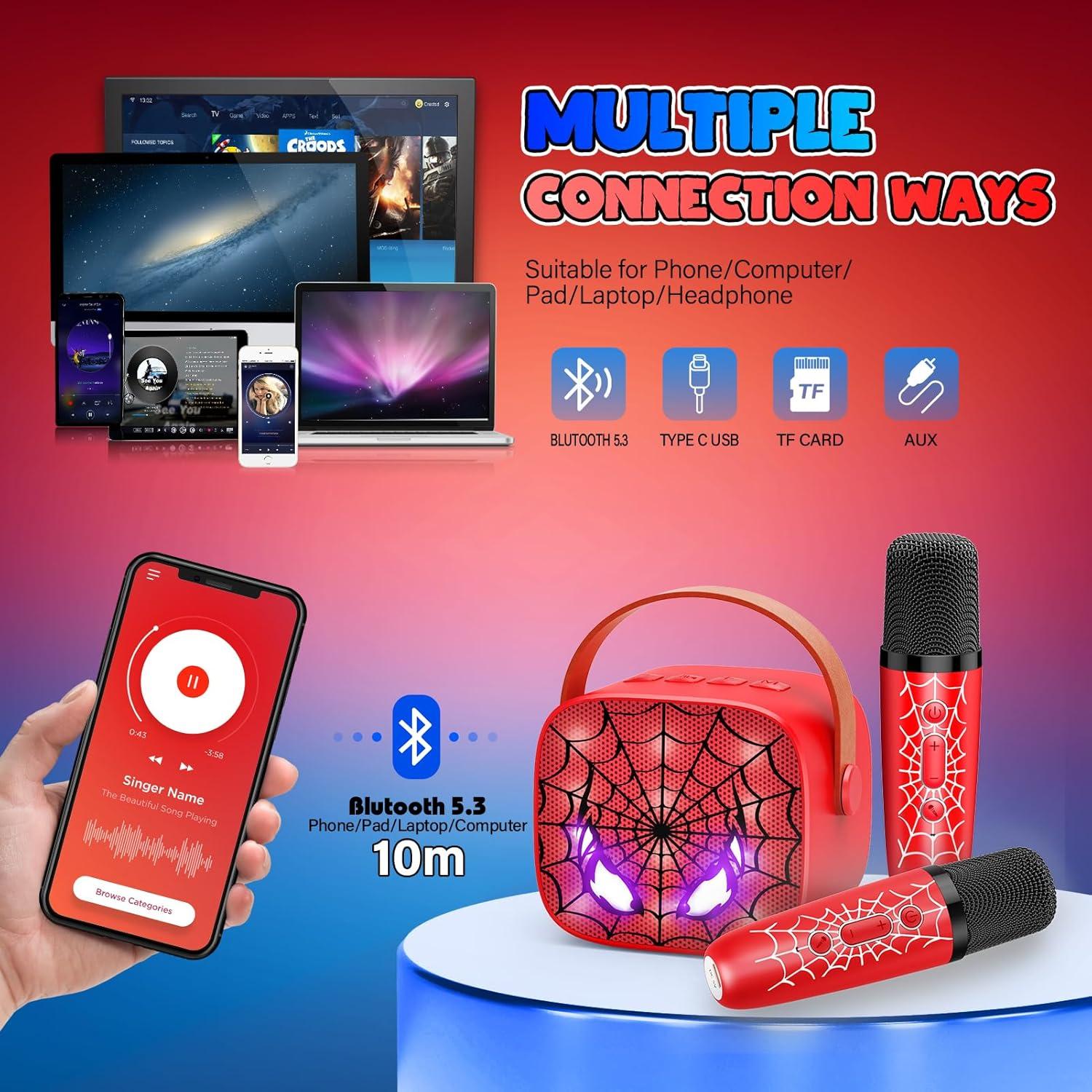 Mini Máquina de Karaoke Inalámbrica Bluetooth LED Rojo