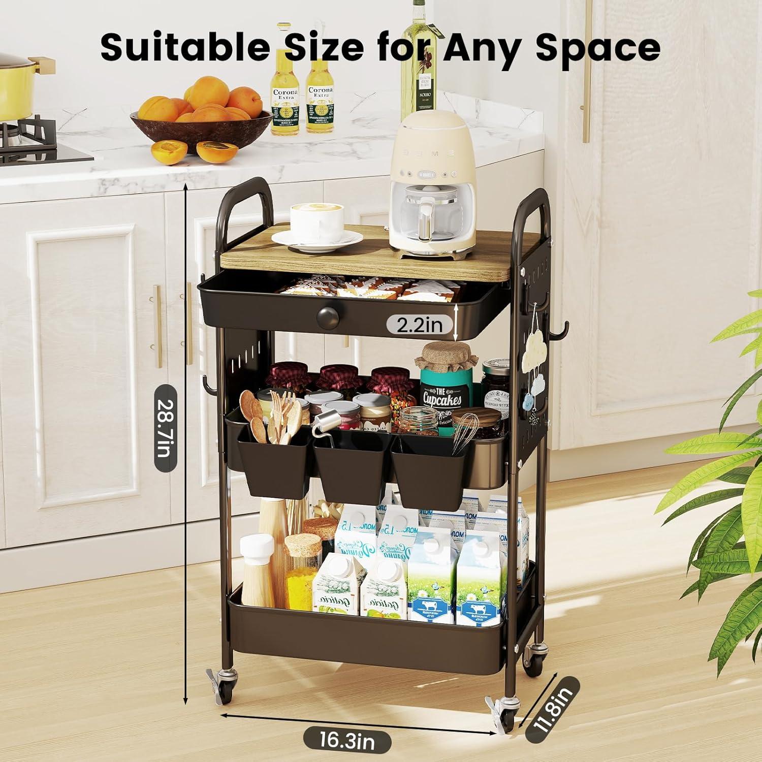 Carro Rodante de Almacenamiento Danpinera 3 Niveles Negro