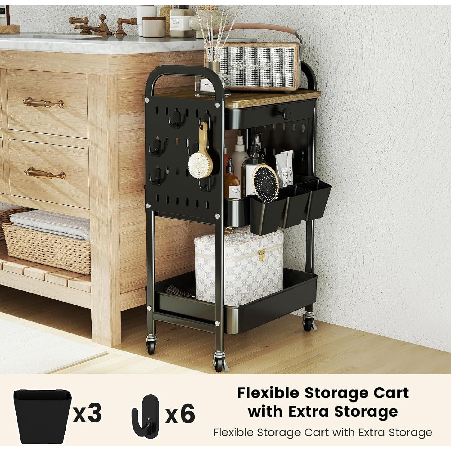 Carro Rodante de Almacenamiento Danpinera 3 Niveles Negro