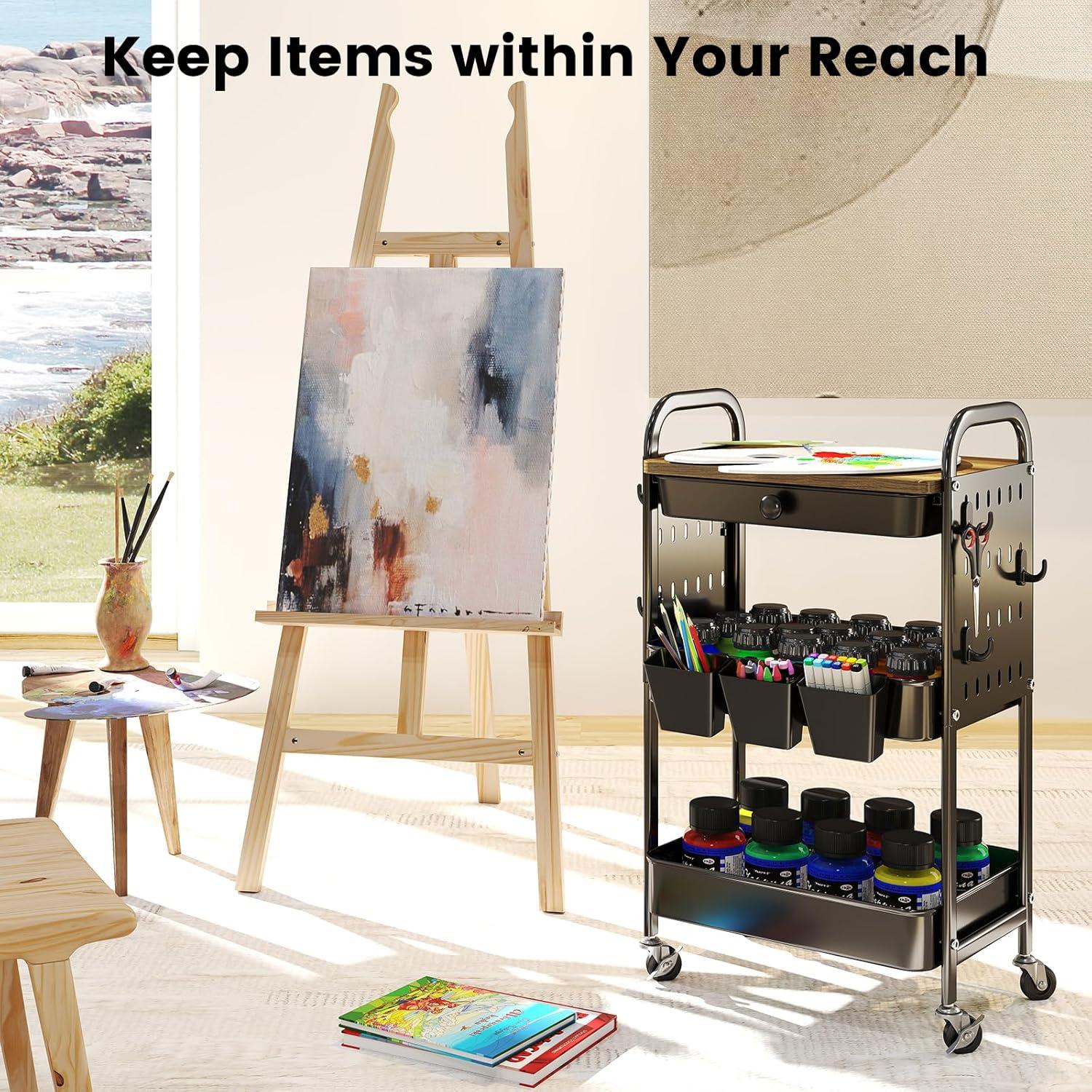 Carro Rodante de Almacenamiento Danpinera 3 Niveles Negro