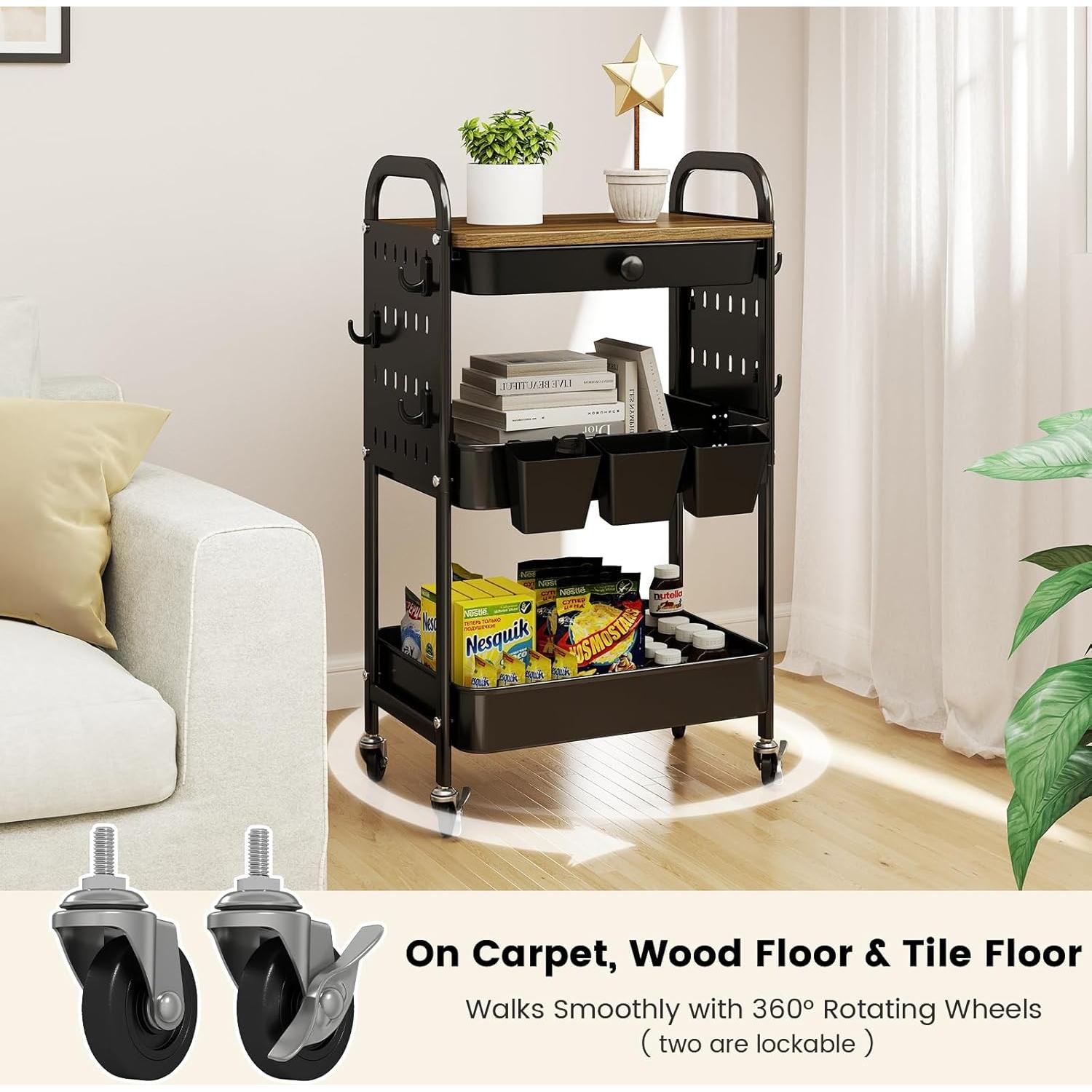 Carro Rodante de Almacenamiento Danpinera 3 Niveles Negro