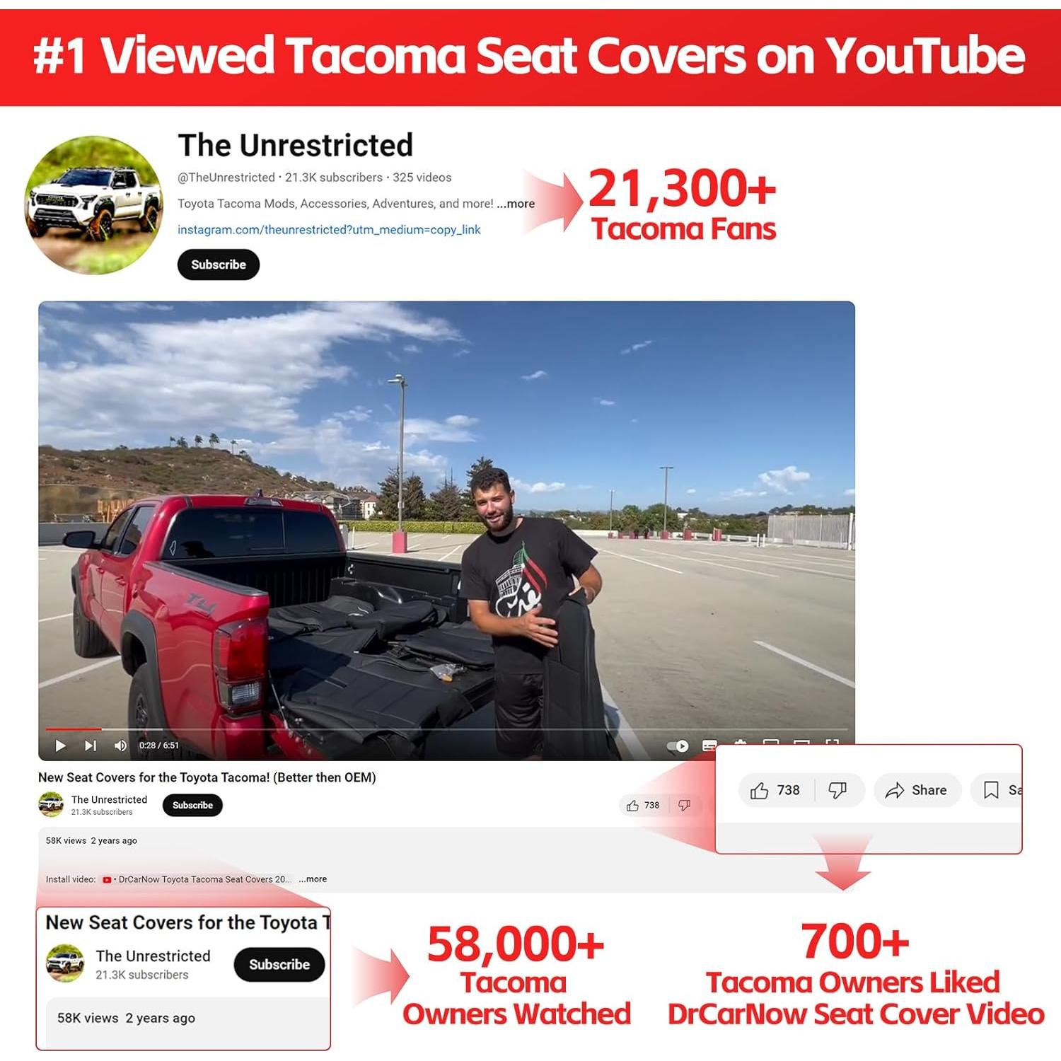 Funda de Asiento DrCarNow para Toyota Tacoma 2016-2023 - Cuero Sintético