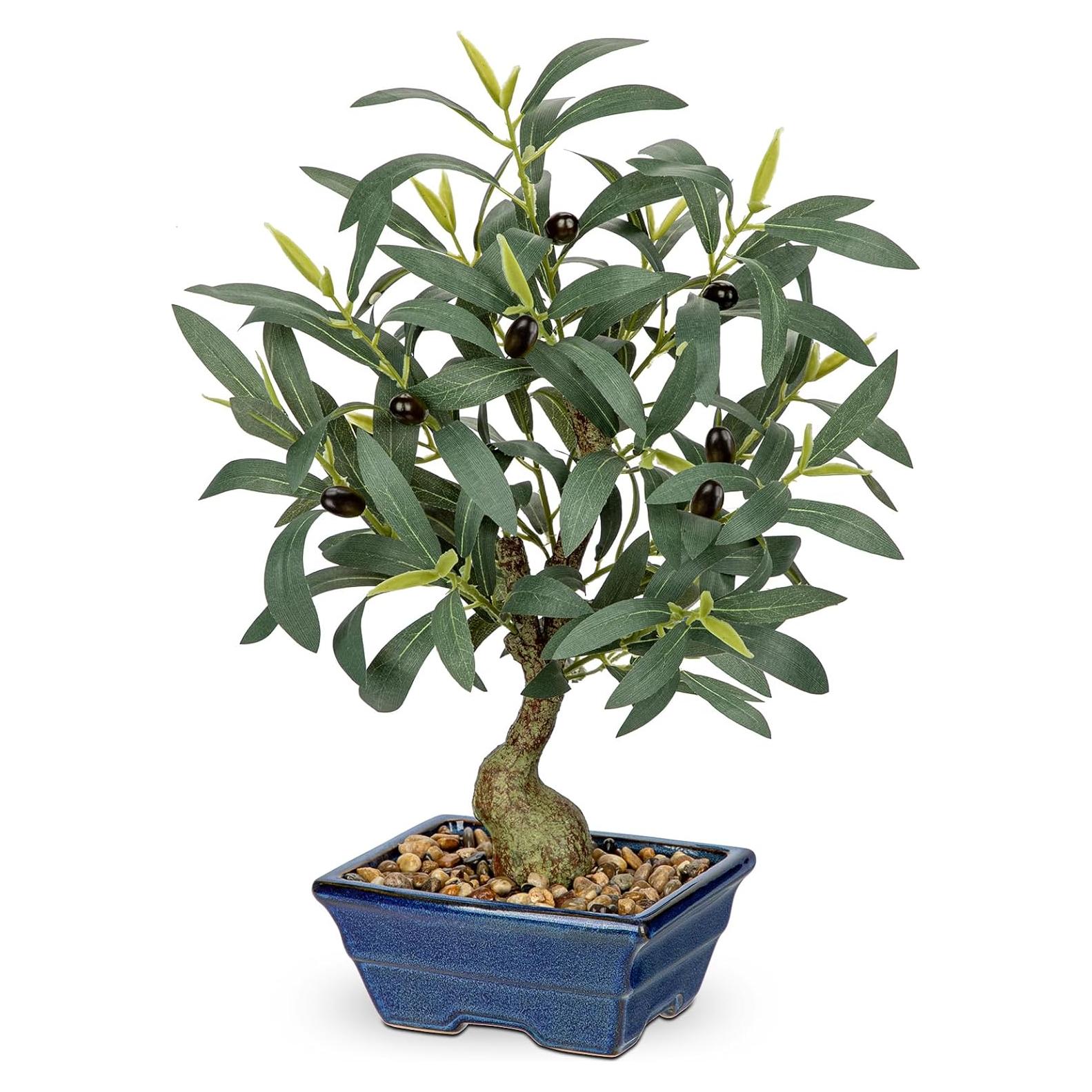 Árbol de Olivo Falso Briful 46 cm con Maceta Azul Decorativa