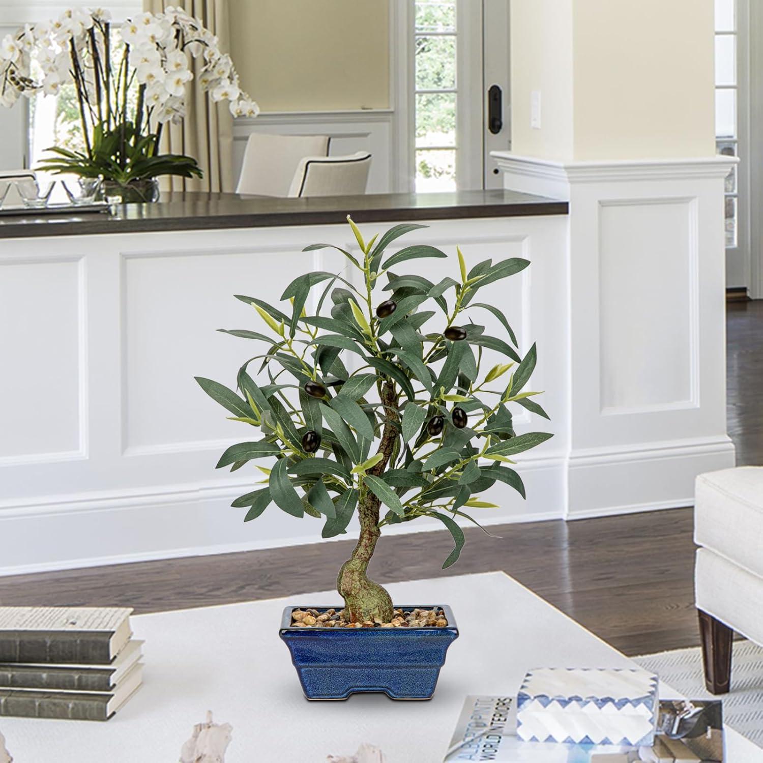 Árbol de Olivo Falso Briful 46 cm con Maceta Azul Decorativa