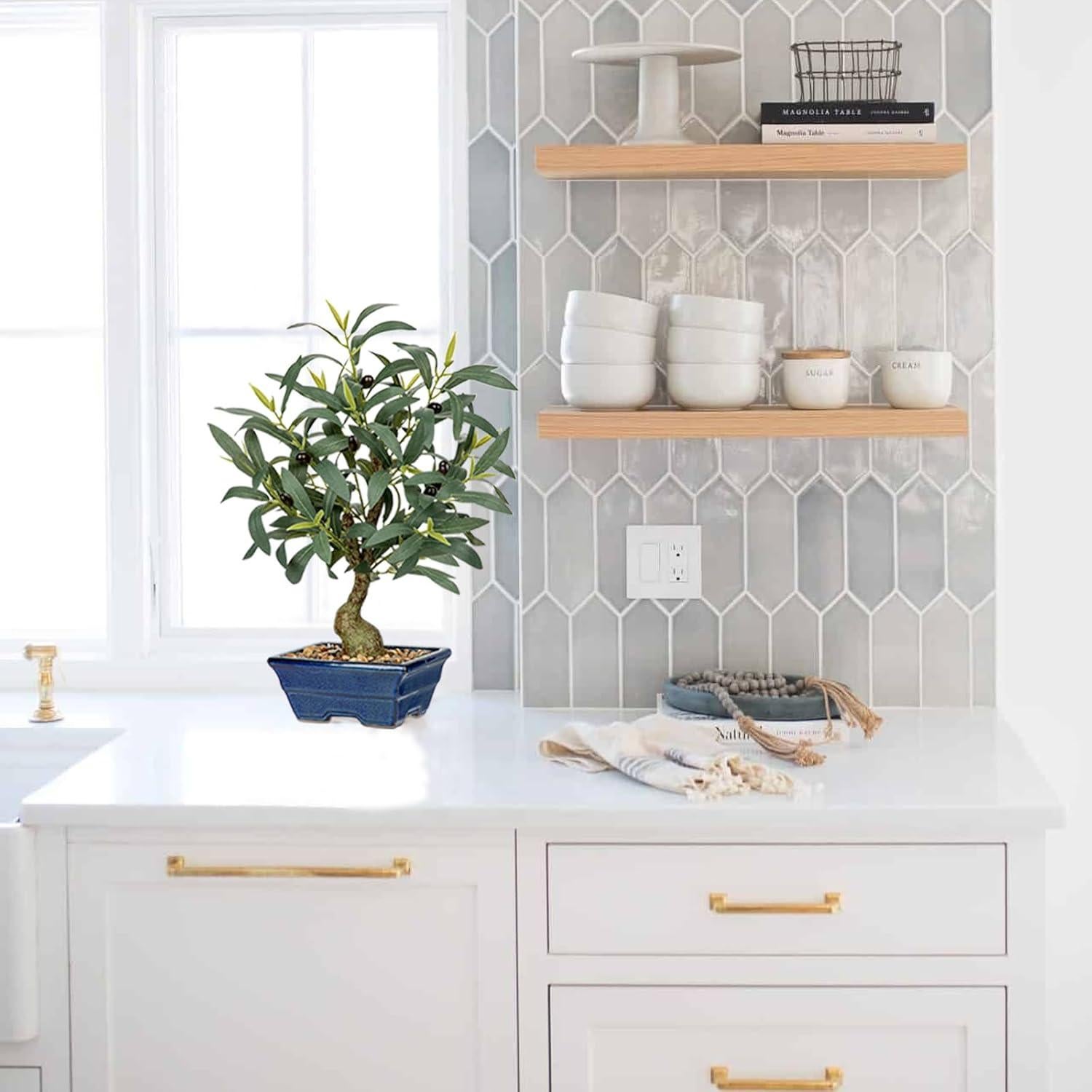 Árbol de Olivo Falso Briful 46 cm con Maceta Azul Decorativa