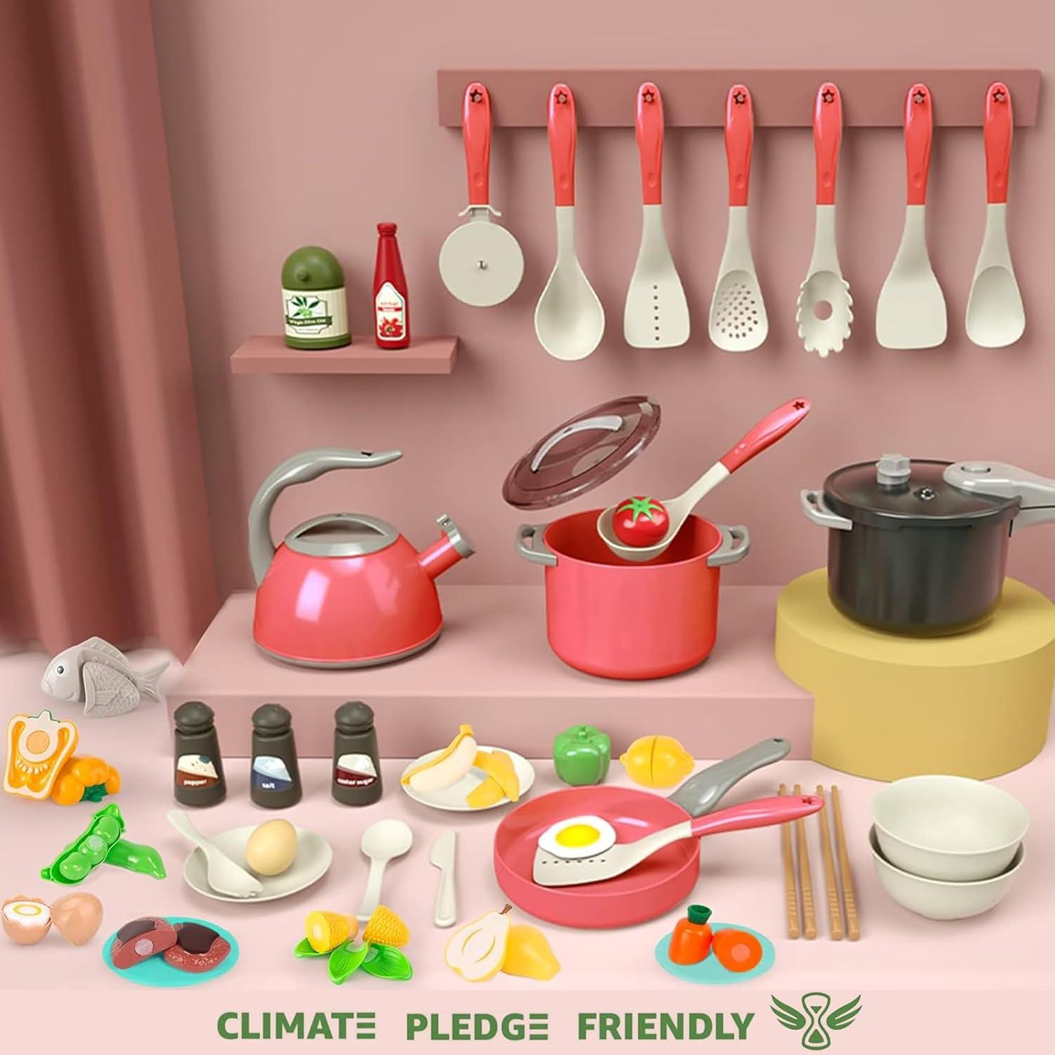 Set de Juguetes de Cocina 67 Pcs Bruvoalon para Niños Rojo