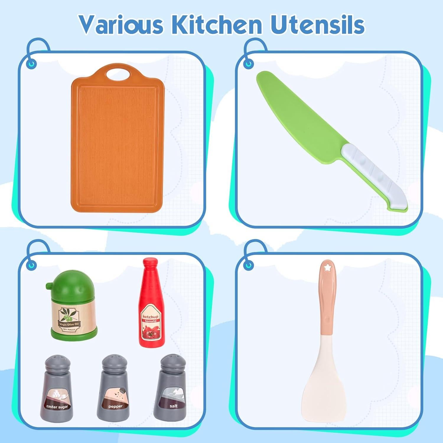 Set de Juguetes de Cocina 67 Pcs Bruvoalon para Niños Rojo