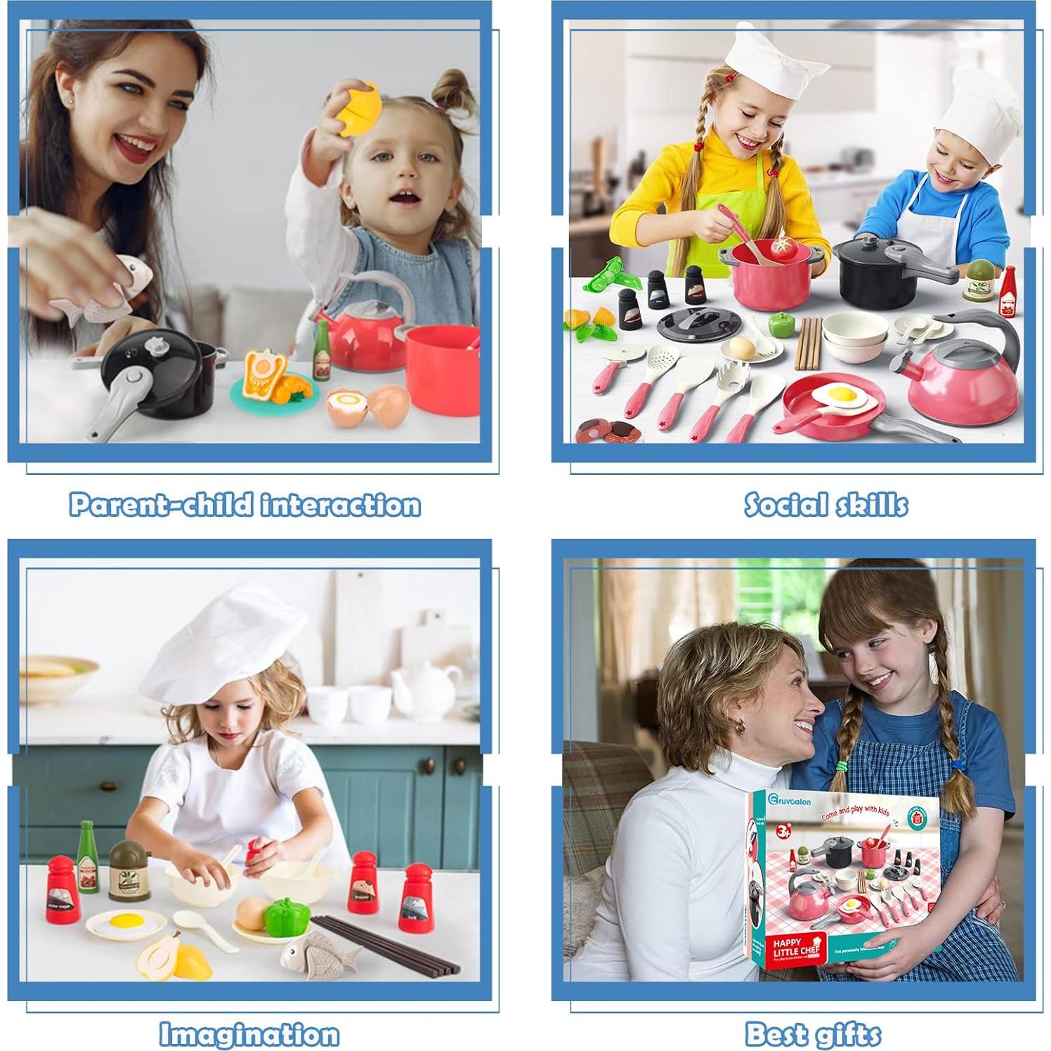 Set de Juguetes de Cocina 67 Pcs Bruvoalon para Niños Rojo