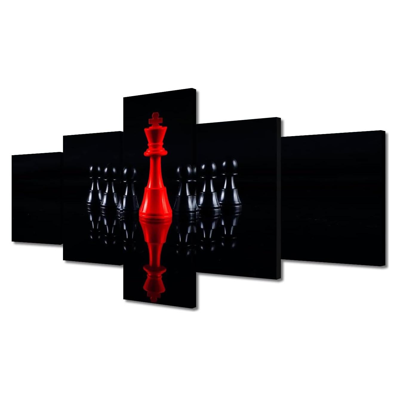 Arte de Pared en Lienzo TISHIRON 5 Piezas Ajedrez 125x60 cm