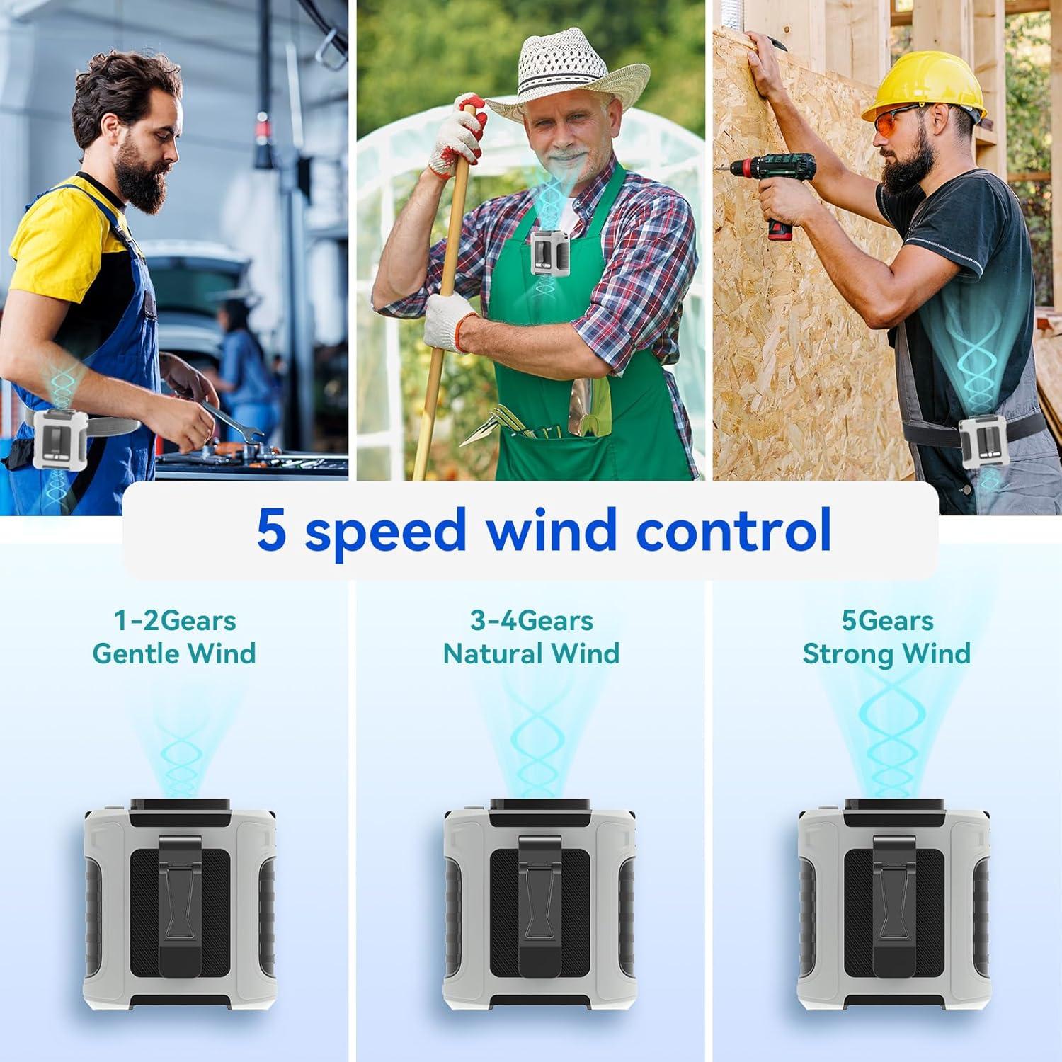 Ventilador de Cintura Portátil GrowCube FC-11 5 Velocidades 40H