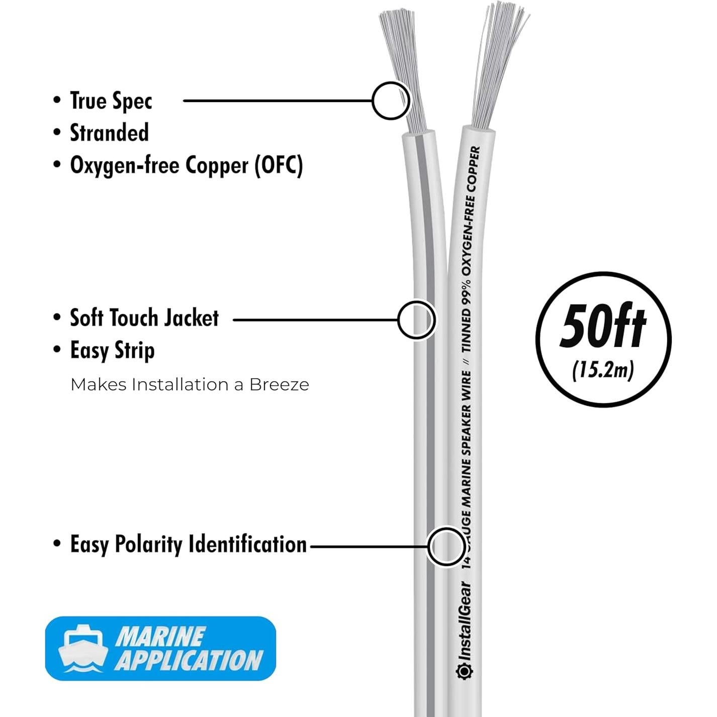 Cable de altavoz marino InstallGear 14 AWG 15,24 m blanco
