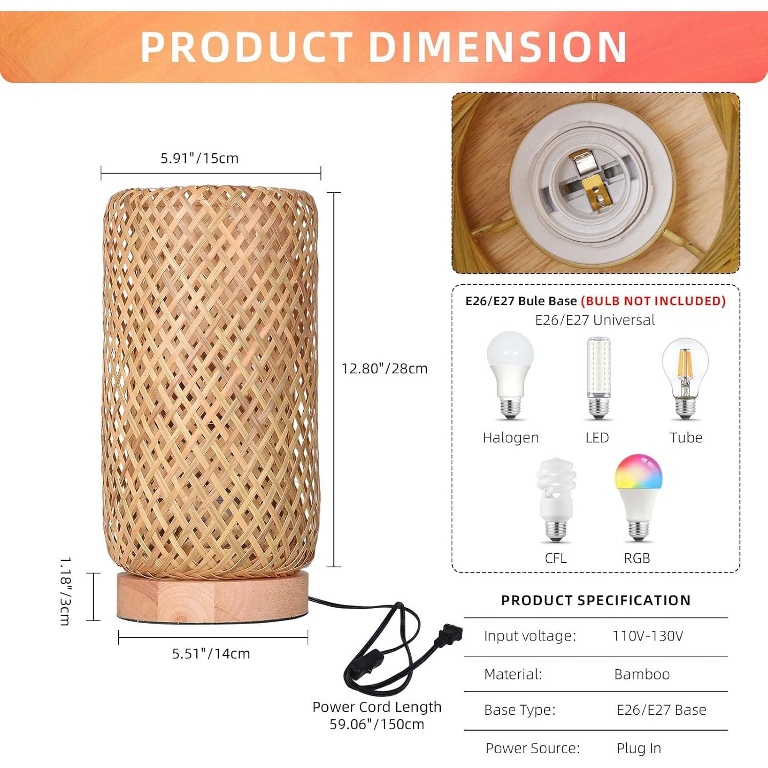 Lámpara de Mesa Boho Arturesthome de Bambú 30 cm Vintage