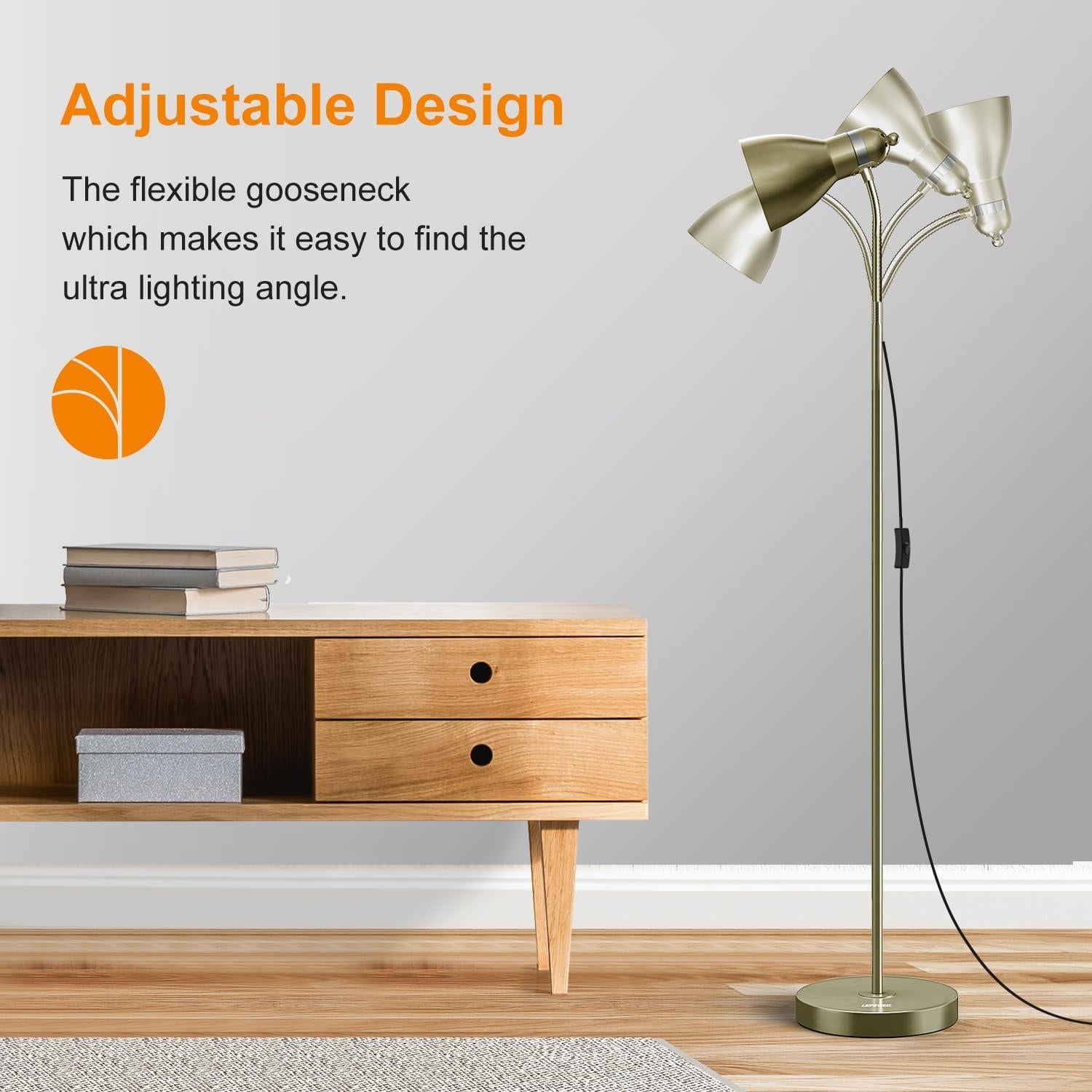 Lámpara de Pie LEPOWER UF2012 Ajustable Bronce 147cm