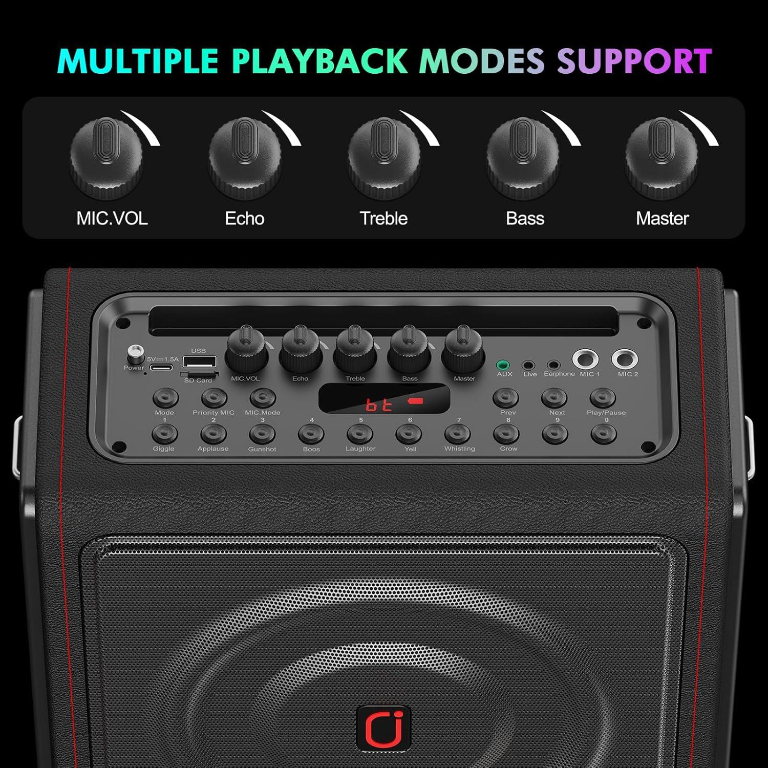 Máquina de Karaoke PPMIC MS78 Bluetooth 5.3 300W 2 Micrófonos