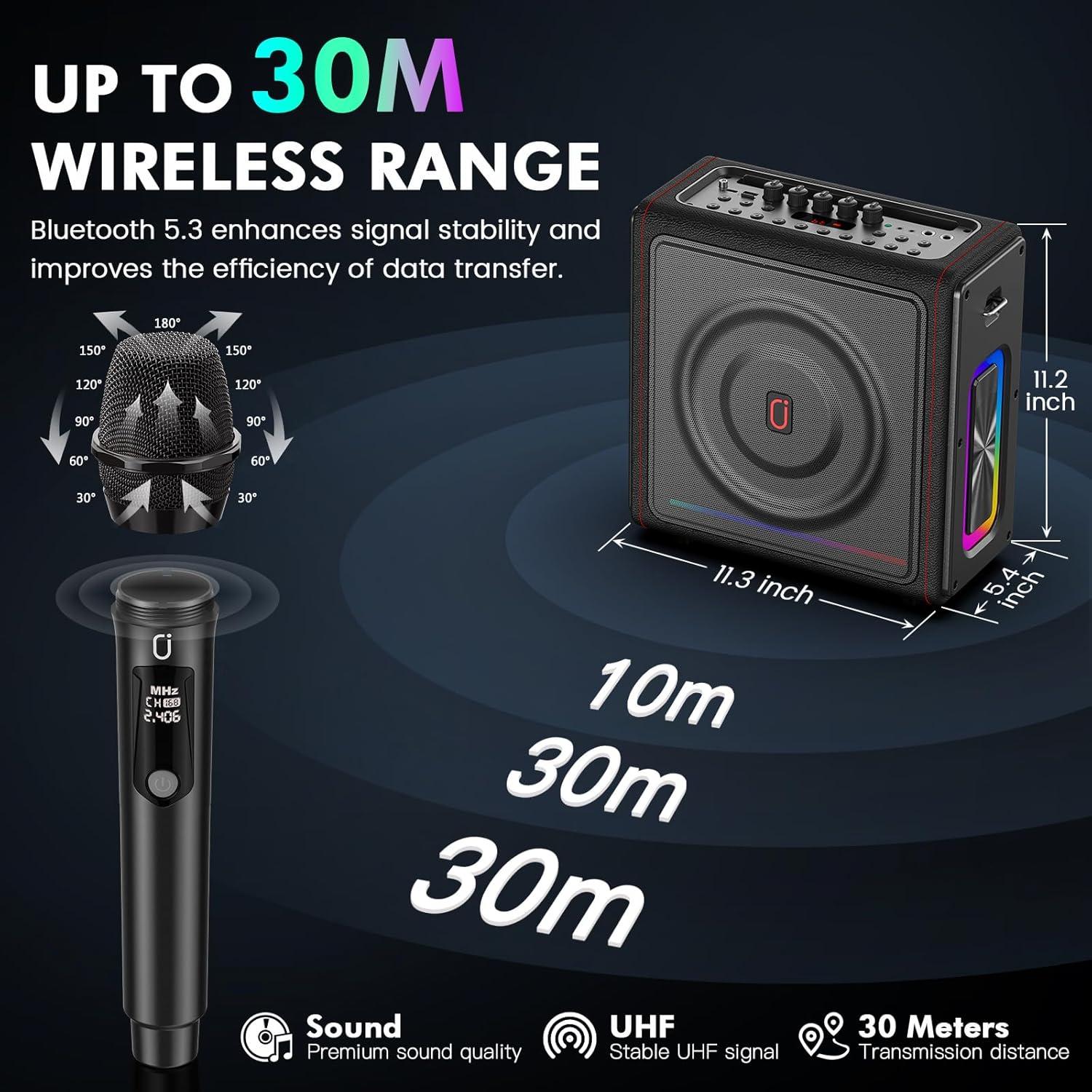 Máquina de Karaoke PPMIC MS78 Bluetooth 5.3 300W 2 Micrófonos