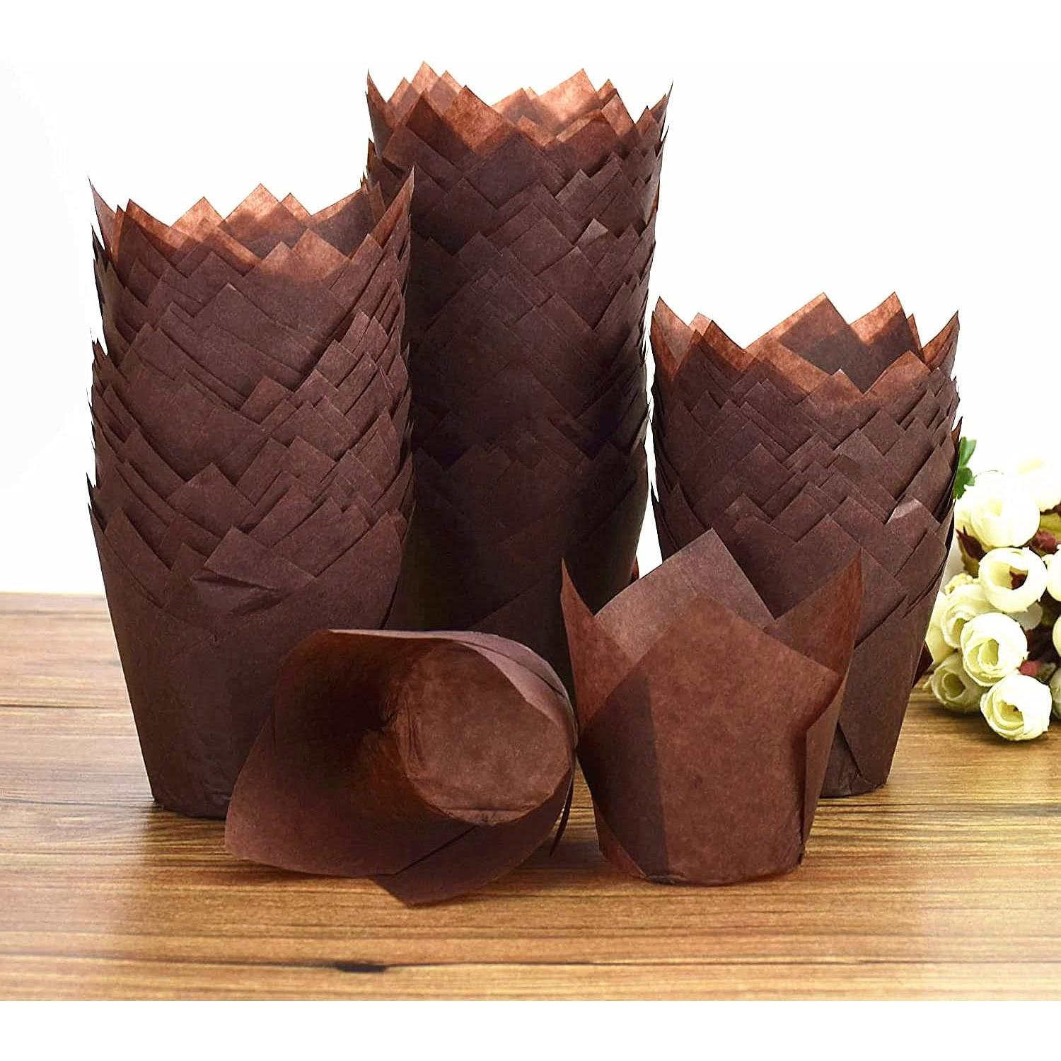 200 Forros de Cupcake Tulipán Taoxi Papel Antigrasa Marrón