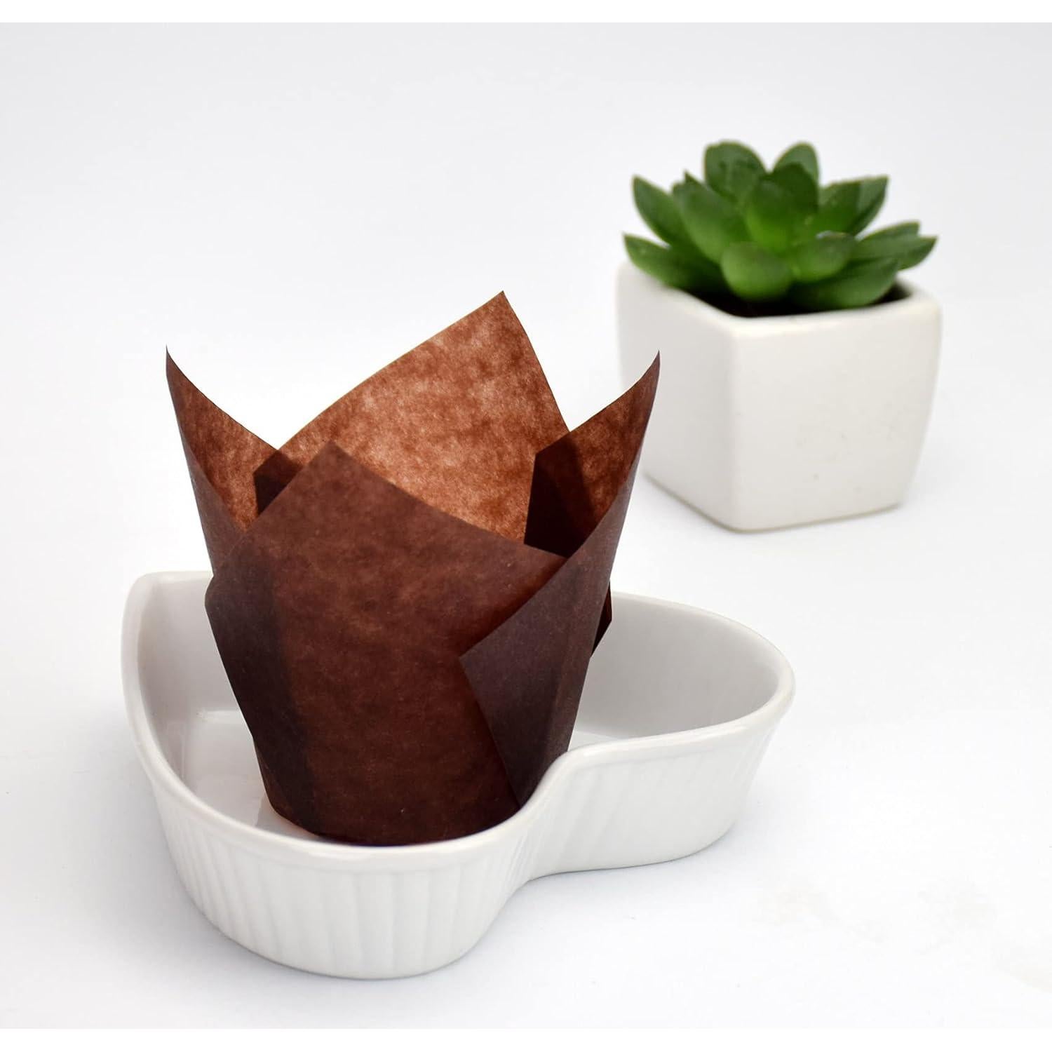 200 Forros de Cupcake Tulipán Taoxi Papel Antigrasa Marrón