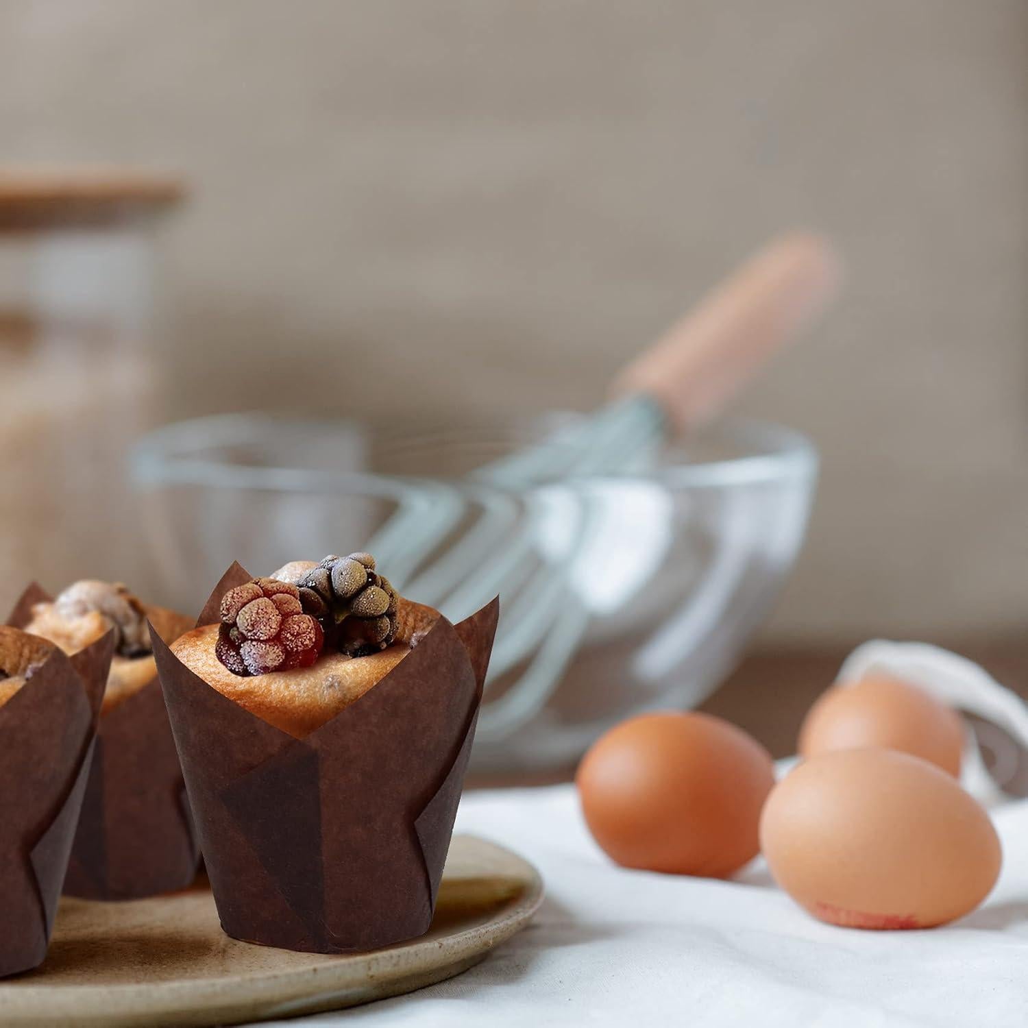 200 Forros de Cupcake Tulipán Taoxi Papel Antigrasa Marrón