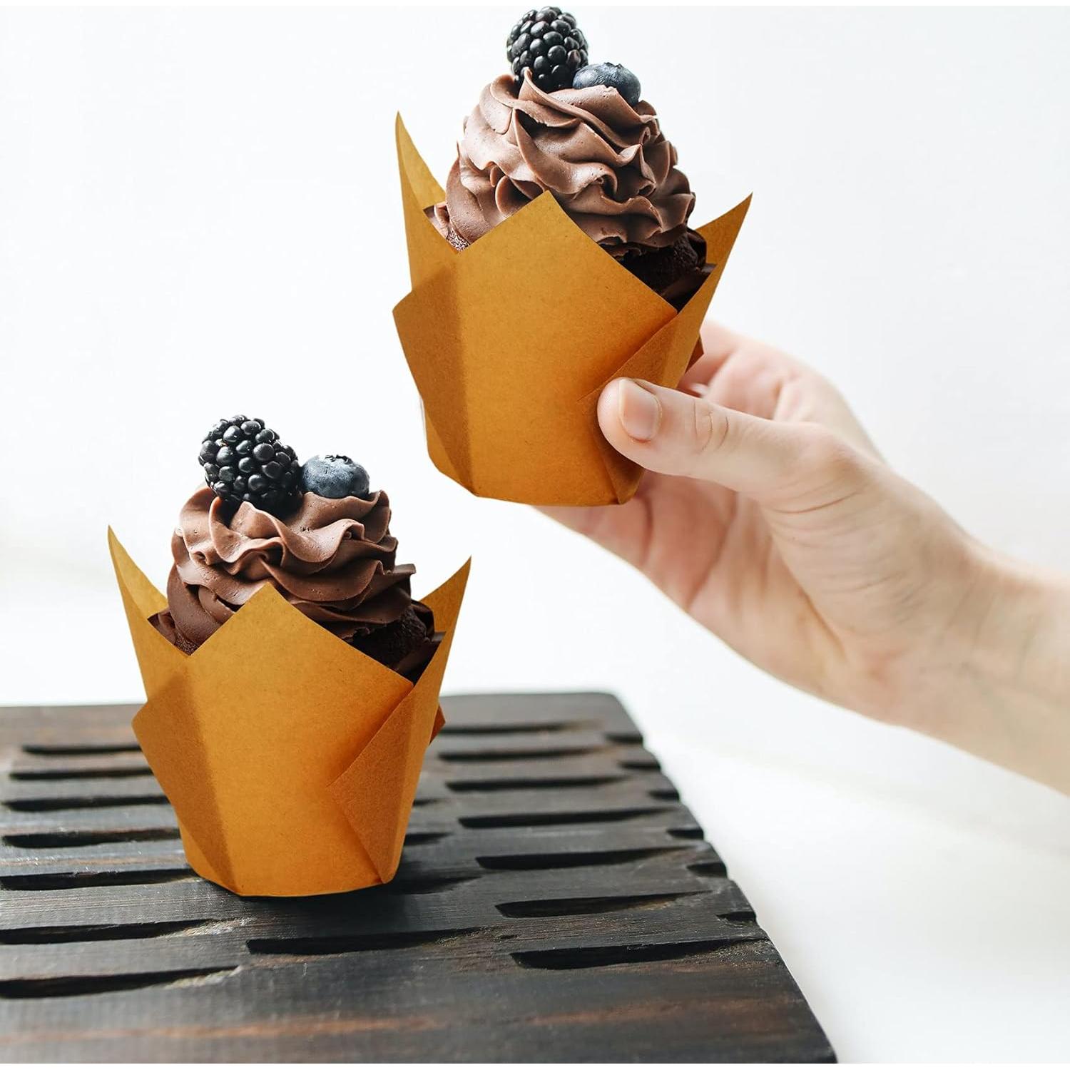 200 Forros de Cupcake Tulipán Taoxi Papel Antigrasa Marrón