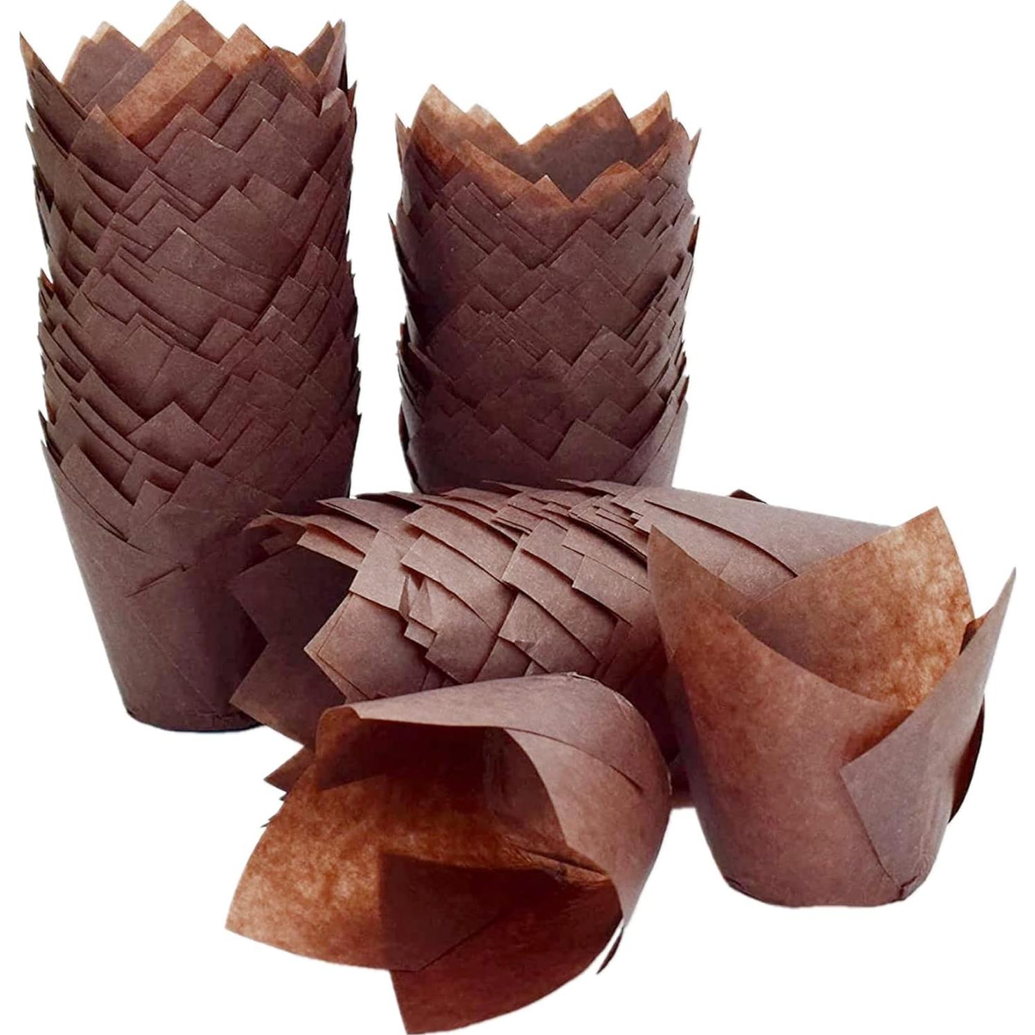 200 Forros de Cupcake Tulipán Taoxi Papel Antigrasa Marrón