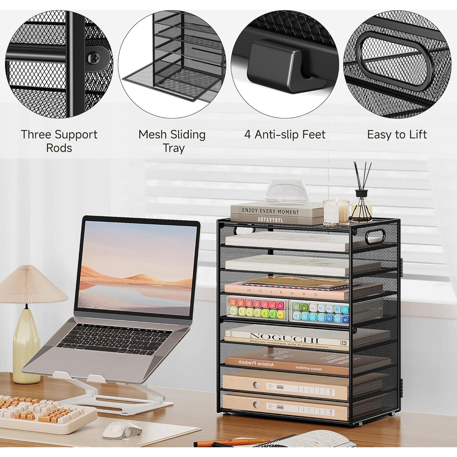 Organizador de Papel SUBEKYU 9 Niveles Metal Negro Ajustable