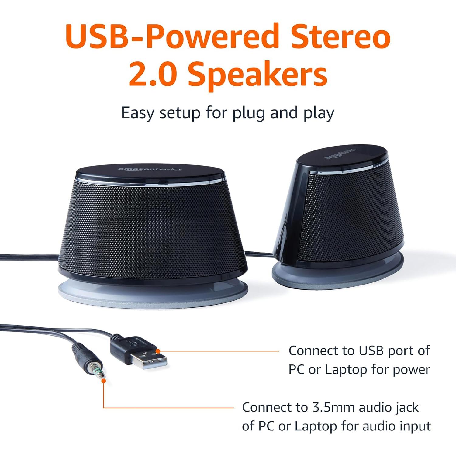 Altavoces Estéreo 2.0 Amazon Basics para PC USB Negro