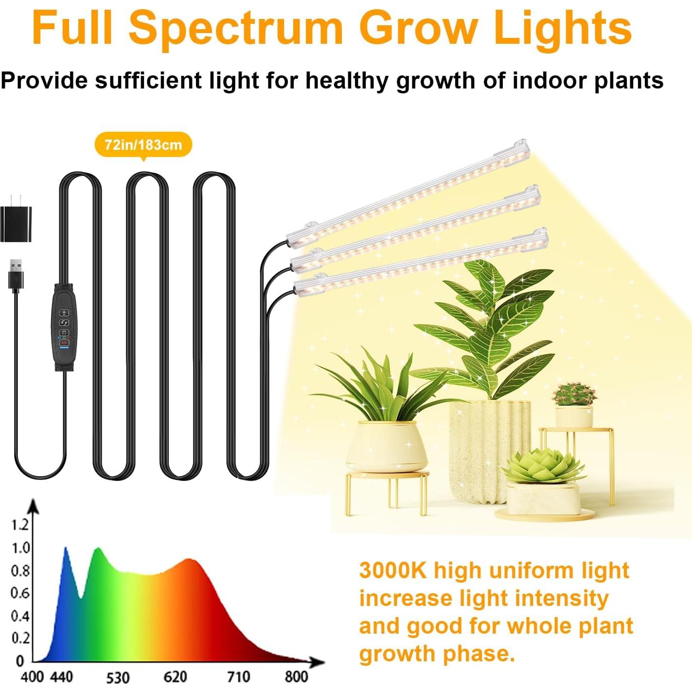 Tiras de Luz LED RWNTAO 3 Cabezas 3000K para Cultivo
