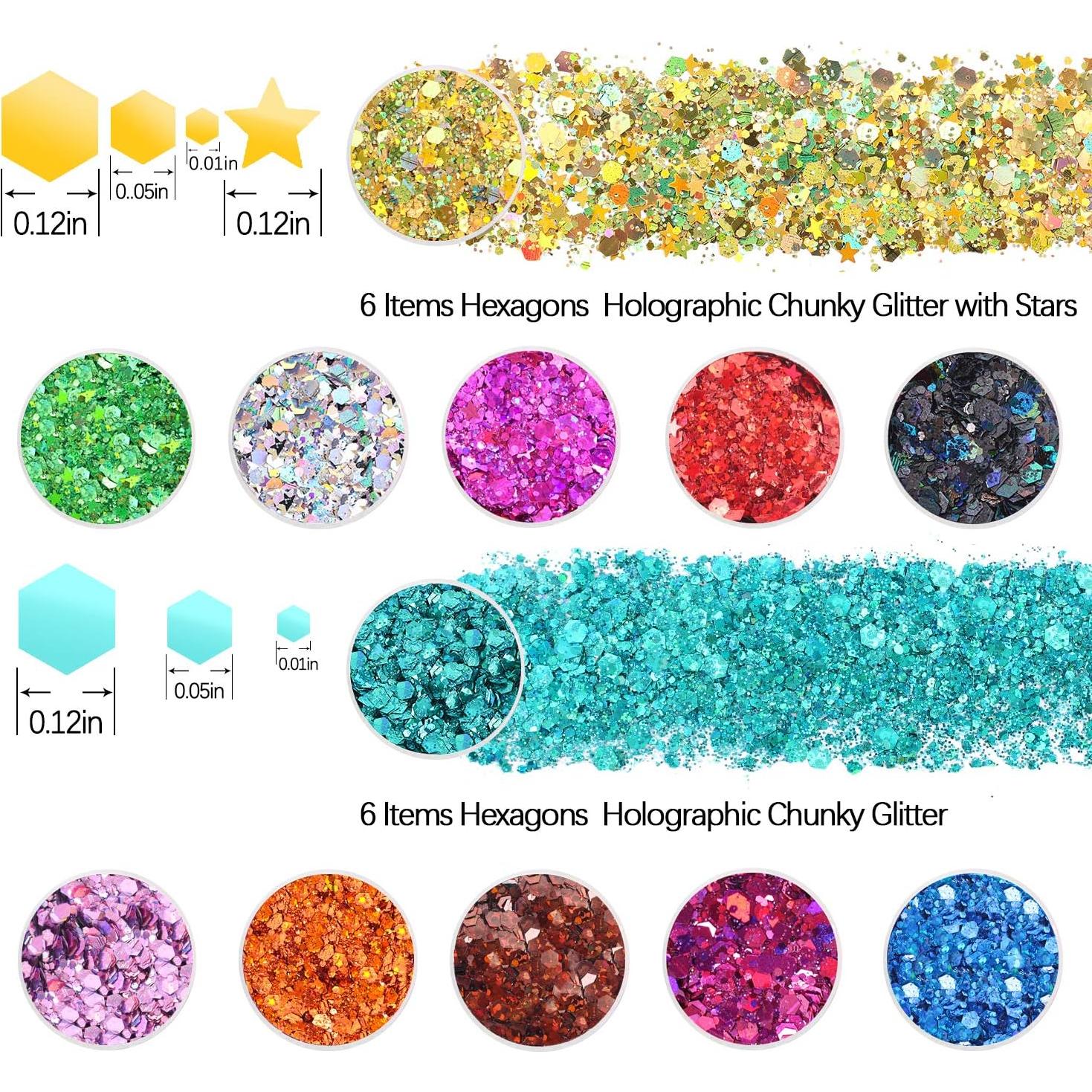 Glitter Chunky Holográfico Estanoite 12 Colores 36g