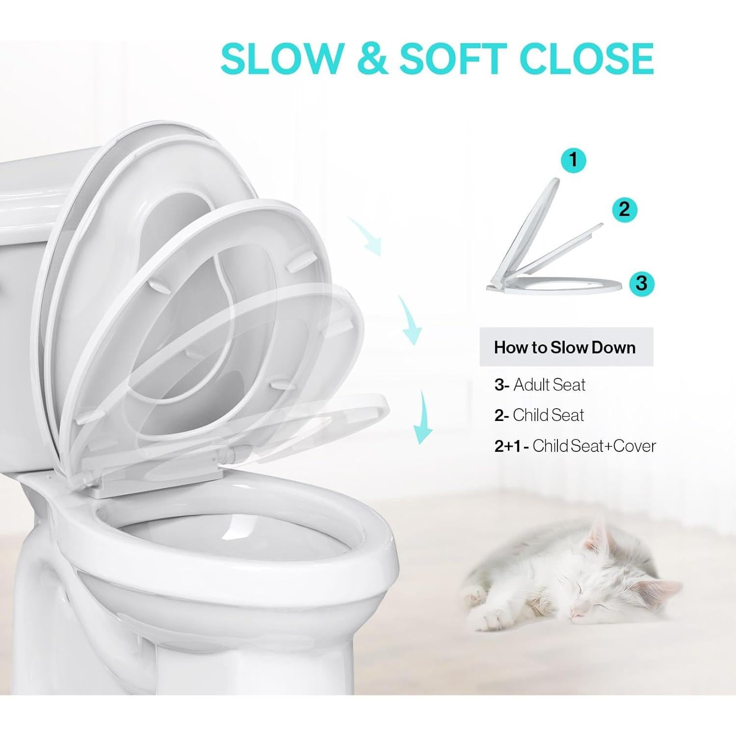 Asiento de Inodoro Alargado R&T con Asiento para Niños 2 en 1