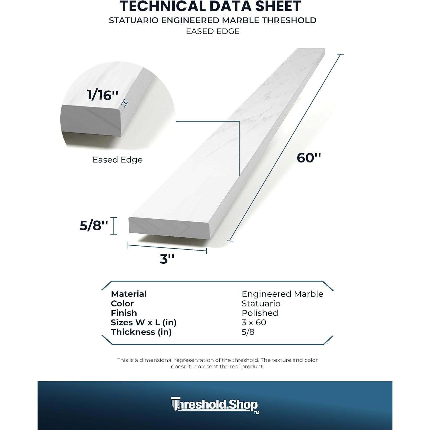 Umbral de Ducha de Mármol Ingenierizado Statuario 60"