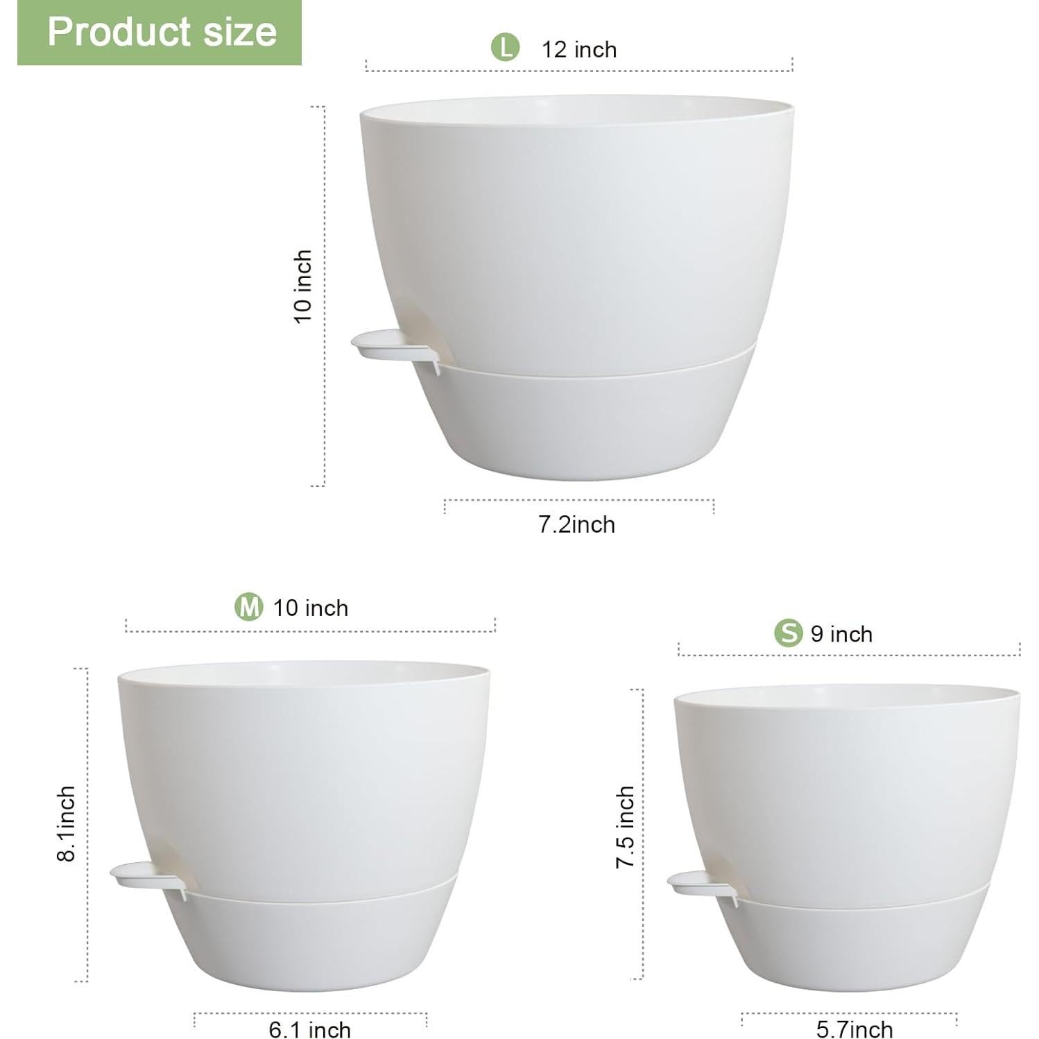 Macetas autorriego WSMKSZ 3 piezas 30,48/25,4/22,86 cm
