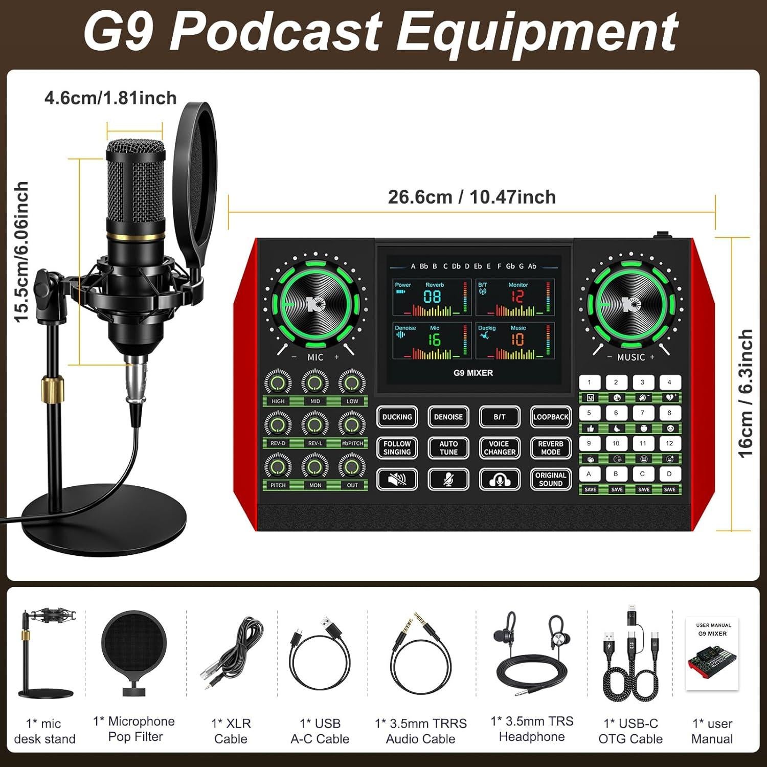 Kit de Podcast Neculogy G9 BM800 con Micrófono y Mezclador