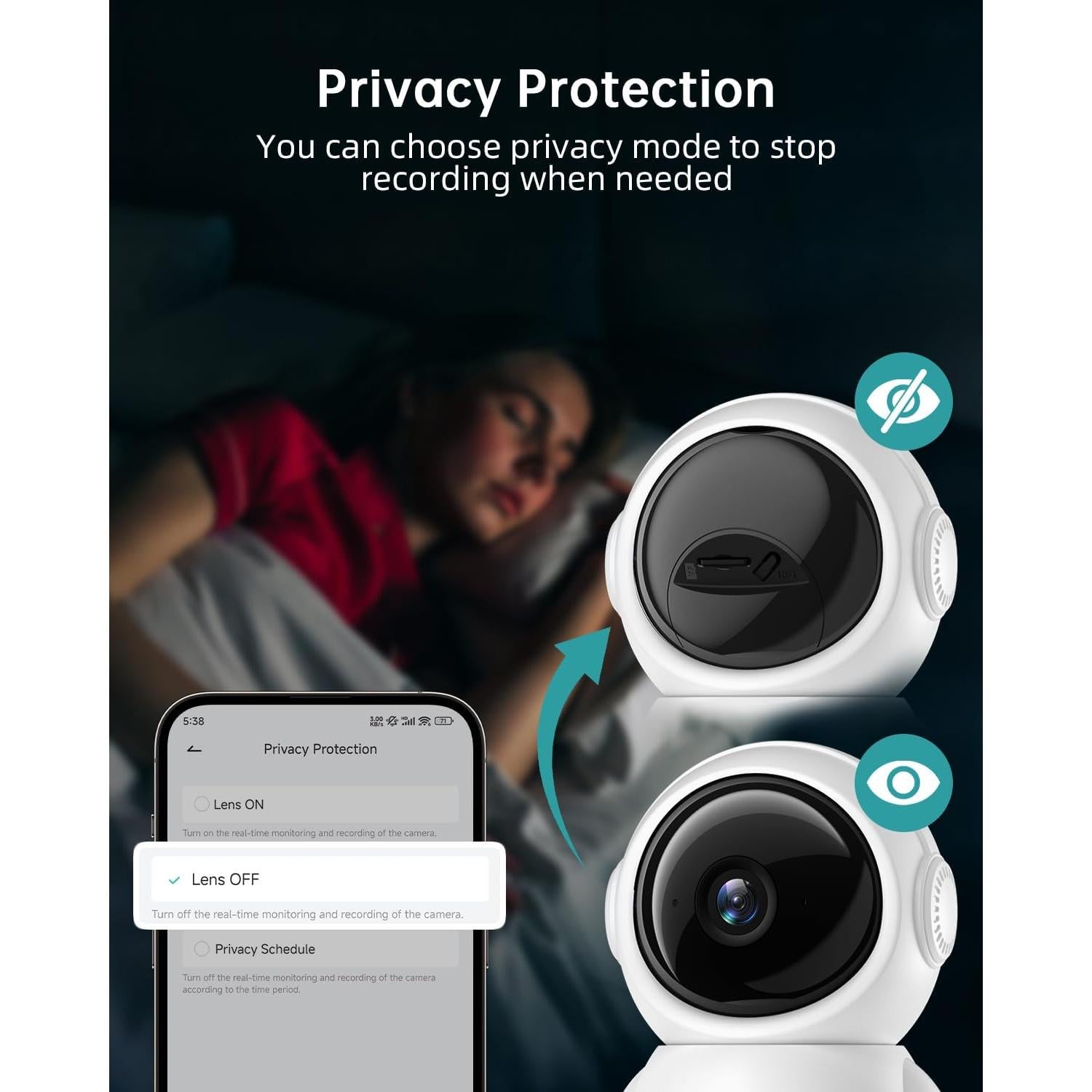 Cámara de Seguridad ZUMIMALL BK06 2K WiFi con Audio y Seguimiento