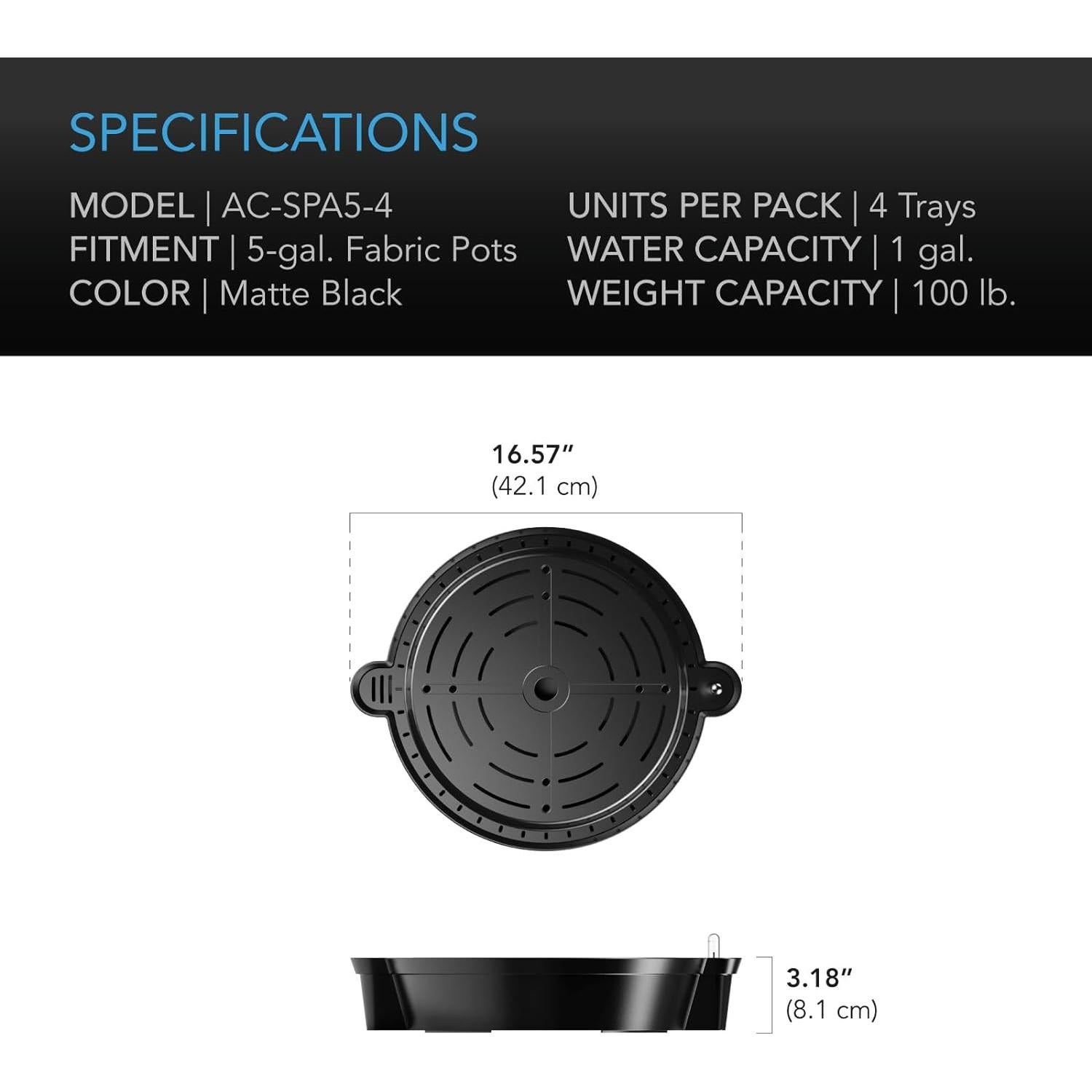 Base de maceta autorriego AC Infinity, 4 piezas, 45 kg