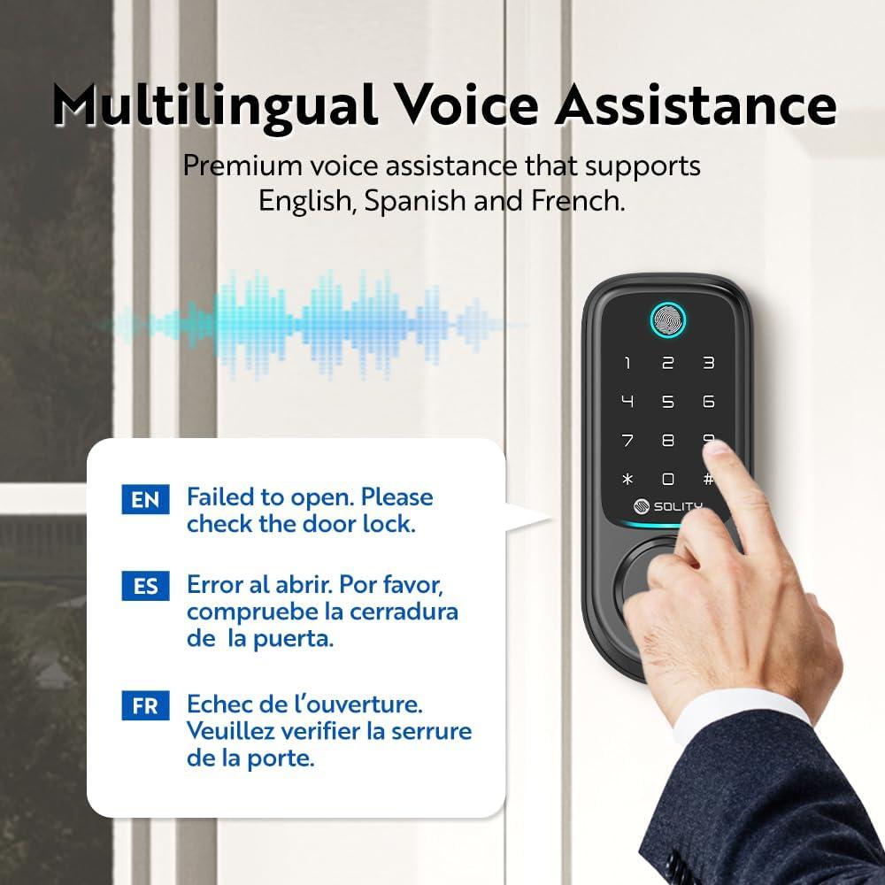 Cerradura Digital Biométrica Solity GT10BK, Wi-Fi, Negro Mate