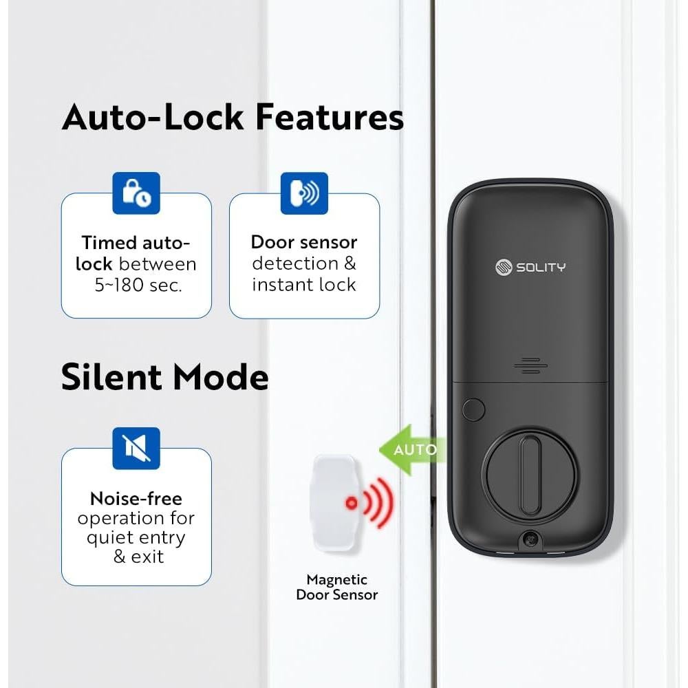 Cerradura Digital Biométrica Solity GT10BK, Wi-Fi, Negro Mate