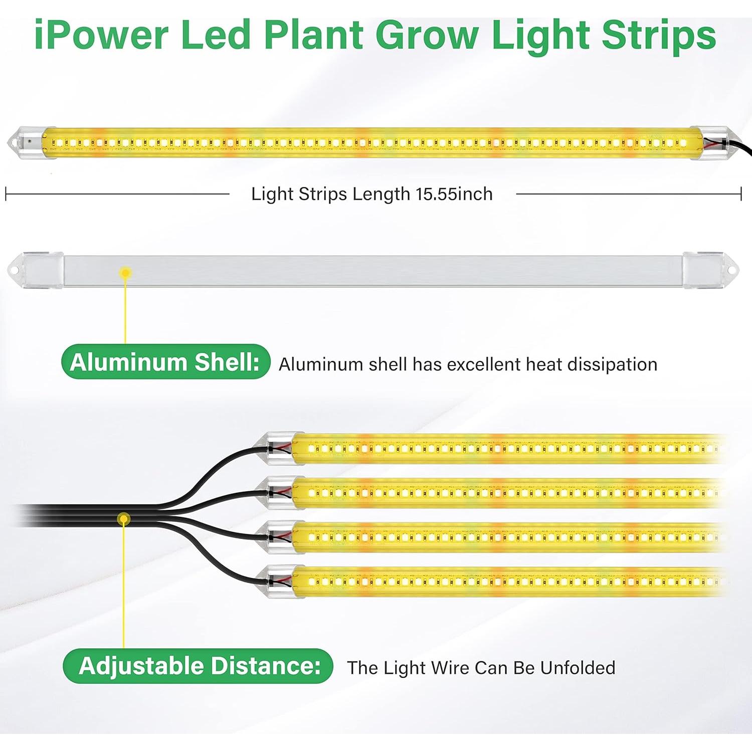 iPower 60W Luz LED Cultivo Amarilla 4 Tubos Espectro Completo
