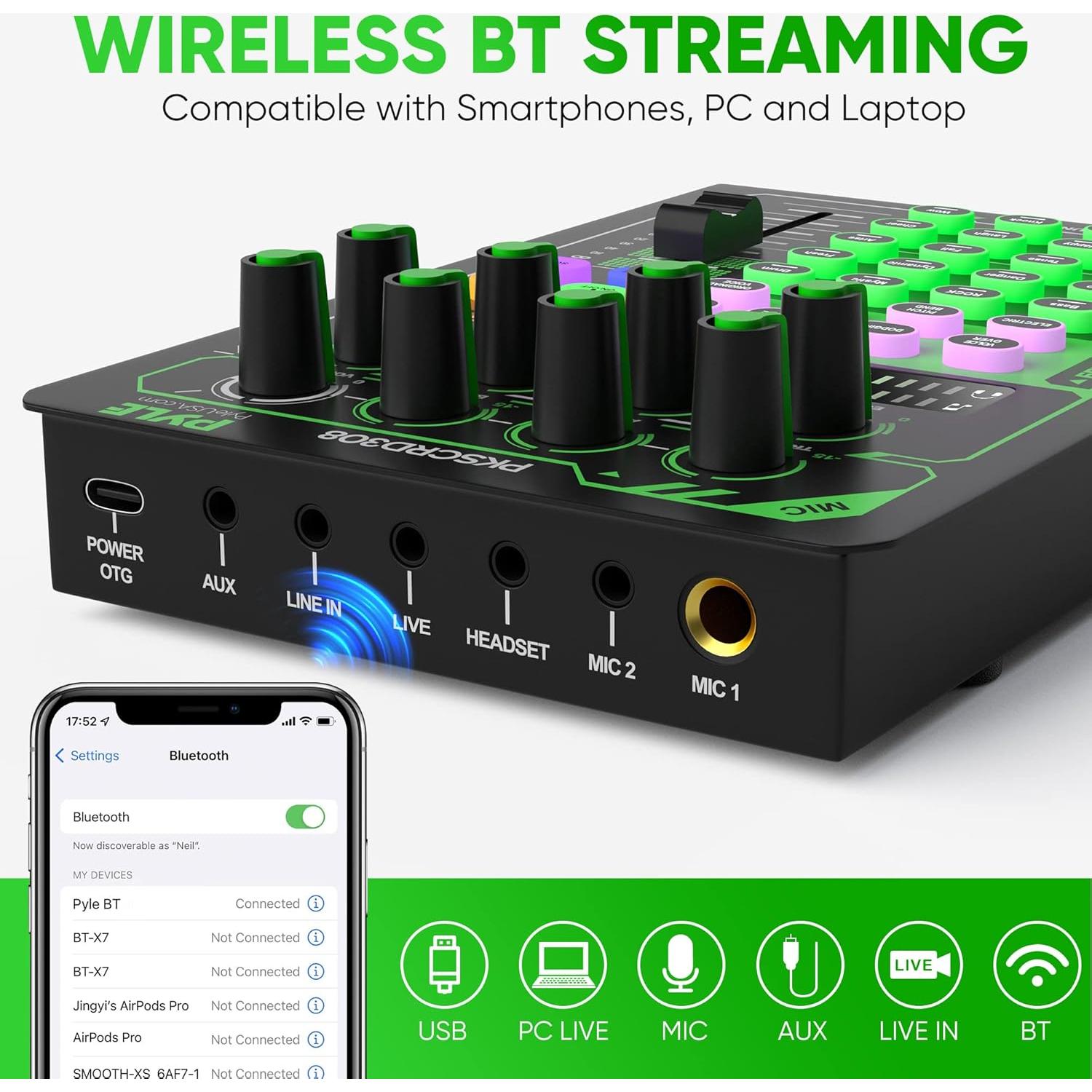 Tarjeta de Sonido Pyle PKSCRD308 Bluetooth con Micrófono
