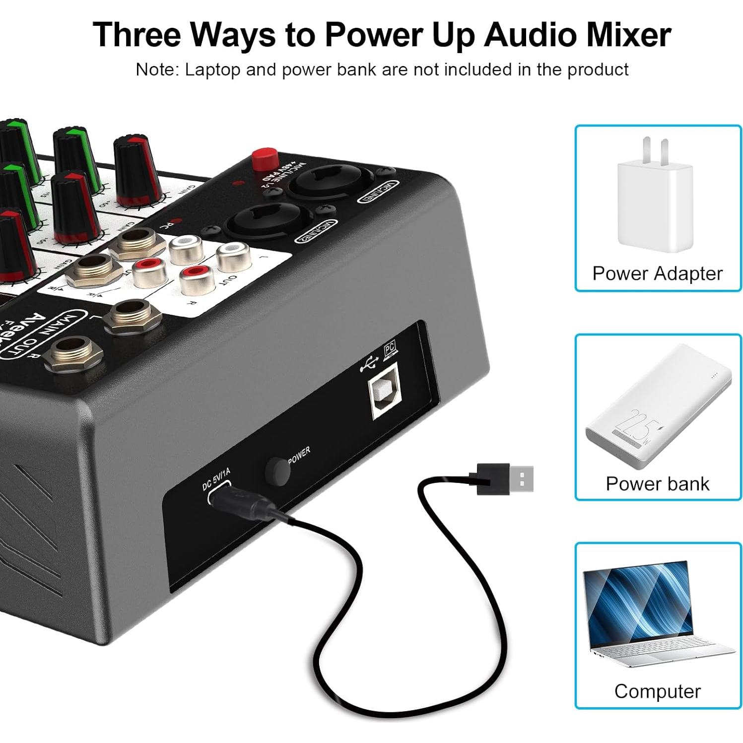 Mezclador de Audio Aveek 4 Canales Bluetooth USB 48V