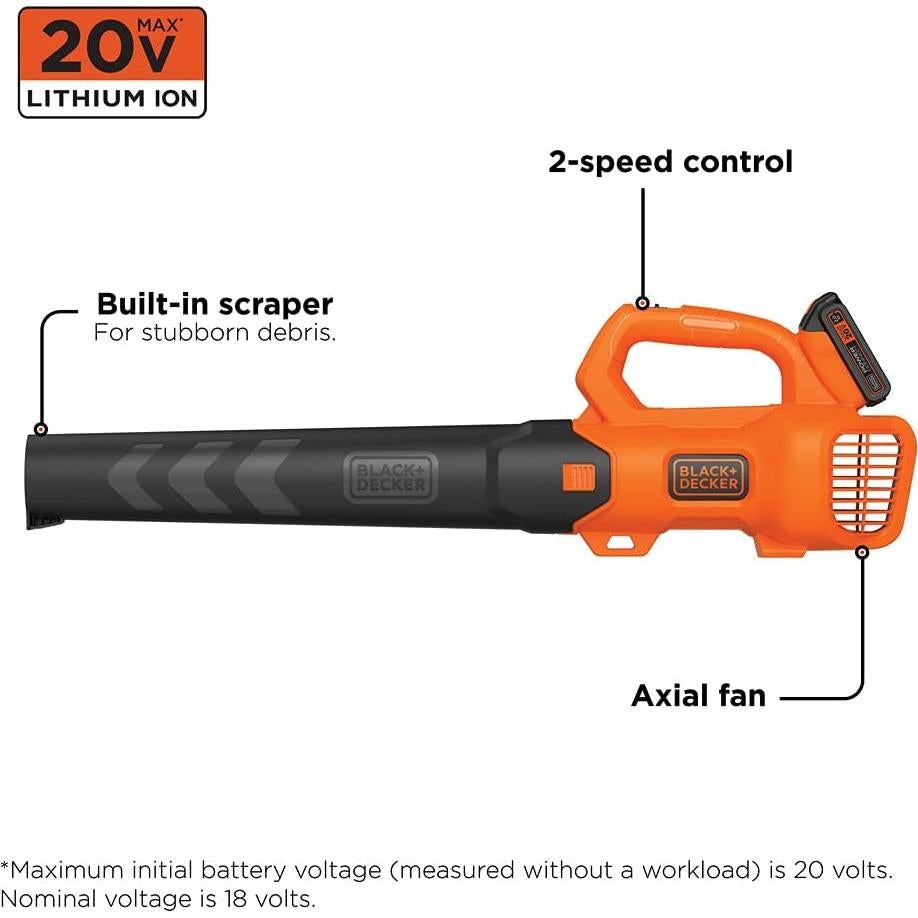 Soplador de Hojas Inalámbrico BLACK+DECKER 20V 2 Velocidades