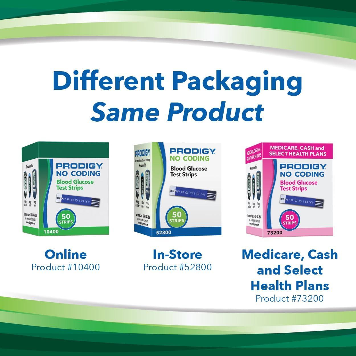 Tiras de Prueba Glucosa PRODIGY 10400 Sin Codificación 50u